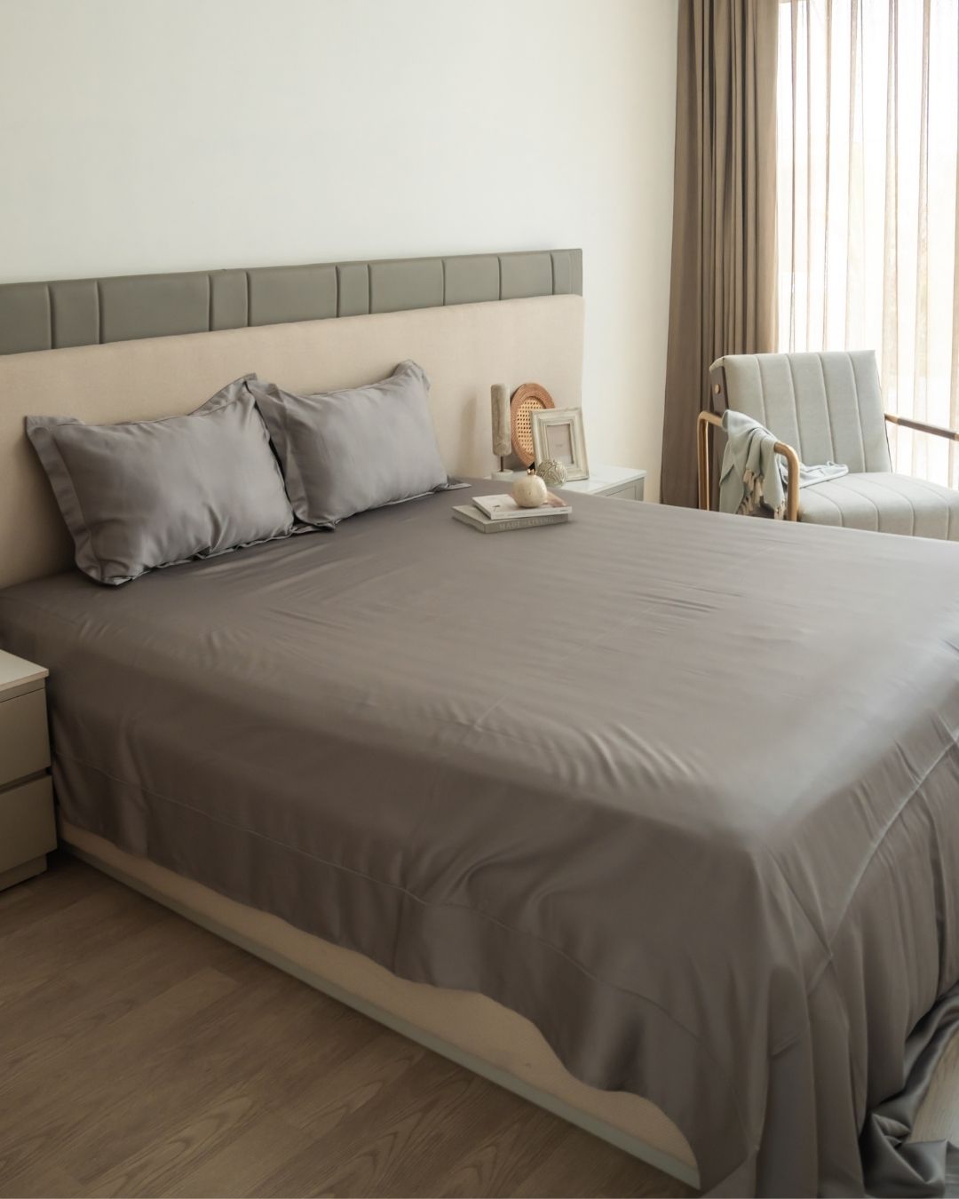 Stone Tencel Bedsheet Set with Lace