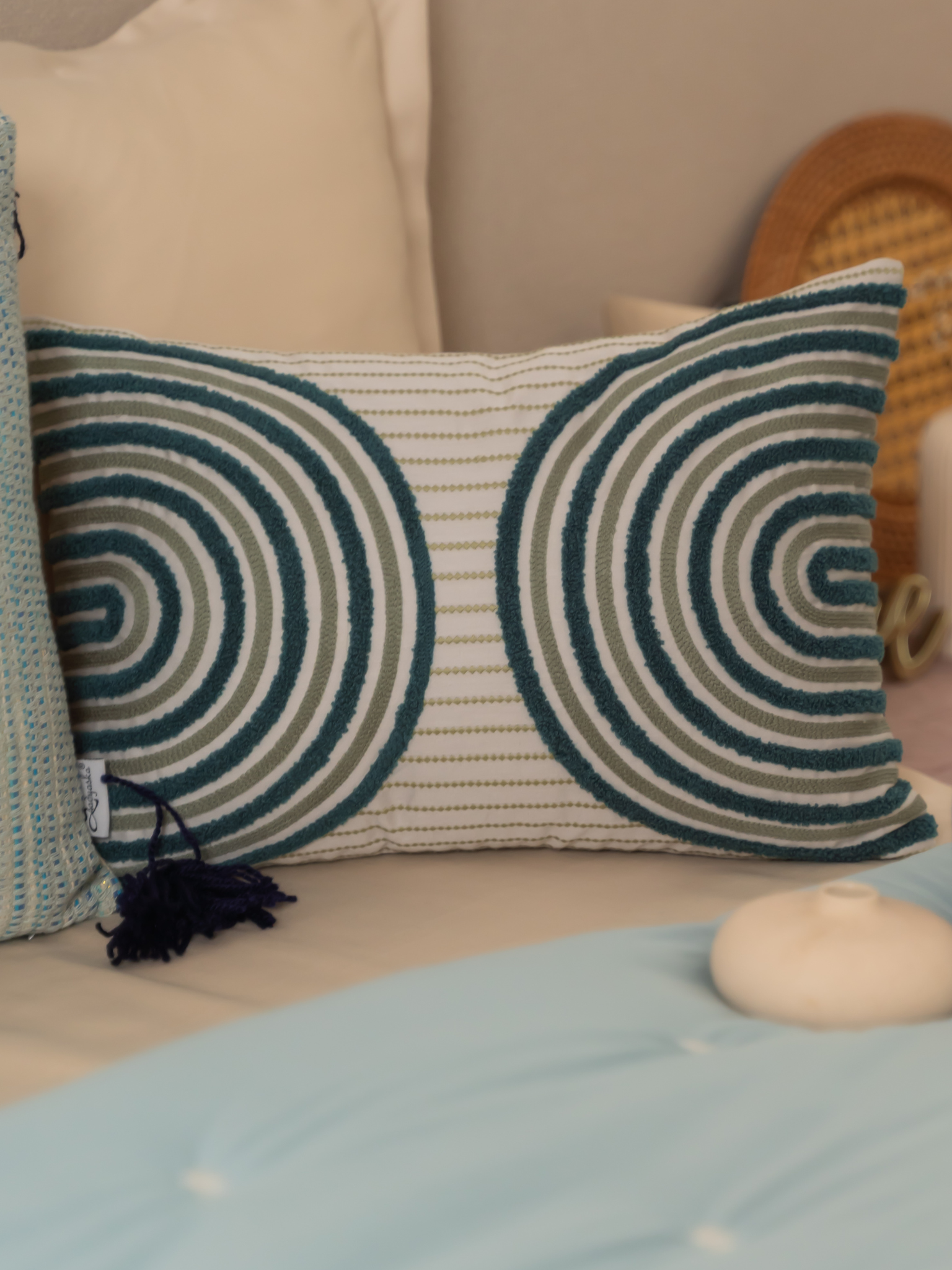 Muse Pearl Grey Cotton Embroidered Cushion Cover 12" X 18"