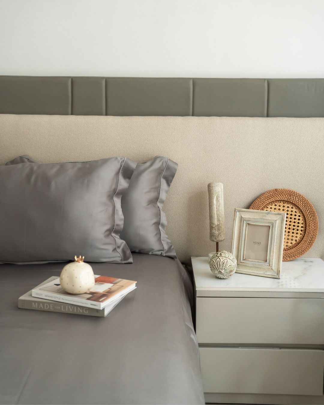 Stone Tencel Bedsheet Set with Lace