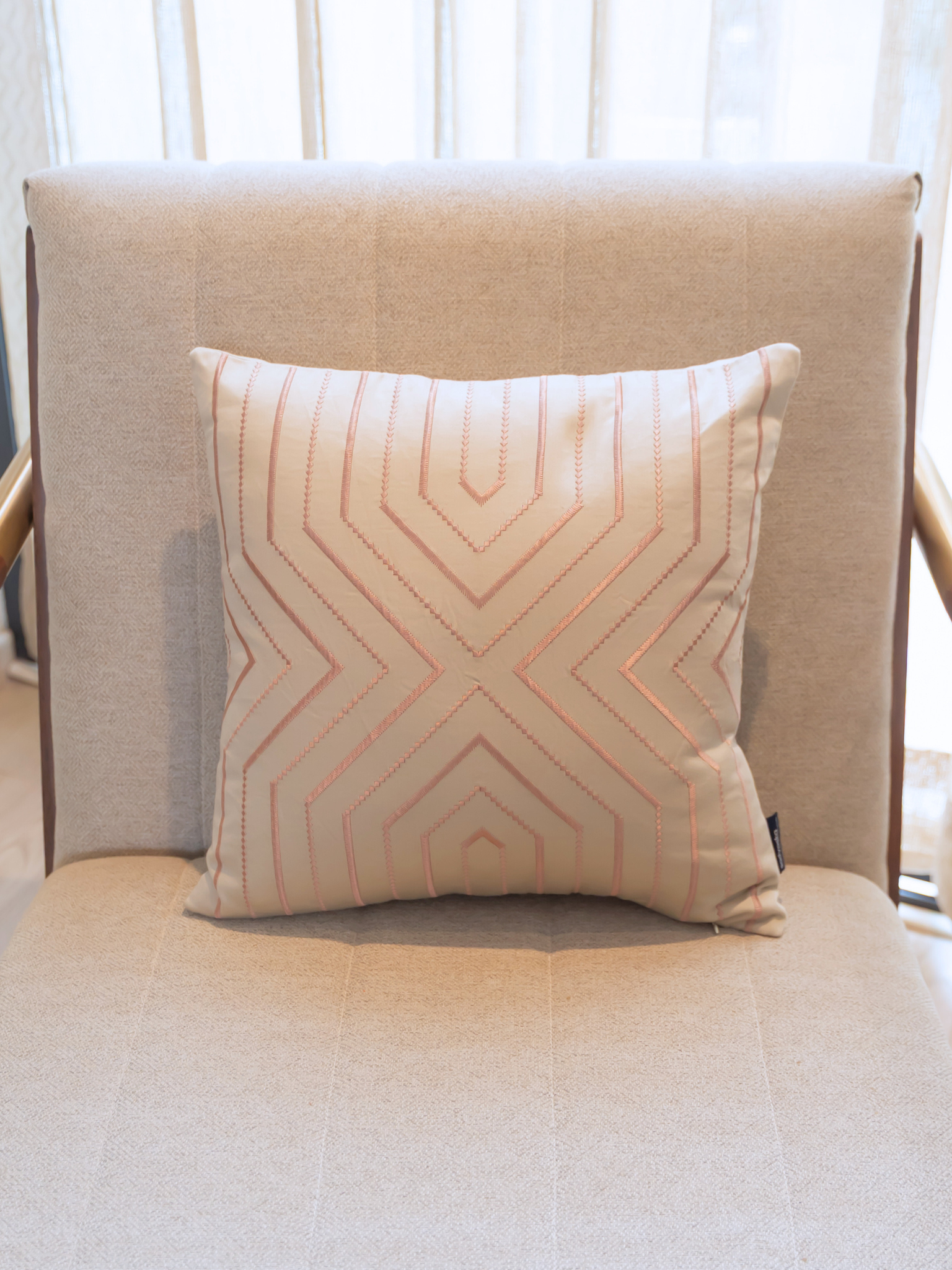 Nessel Beige Cotton Embroidered Cushion Cover 16" X 16"
