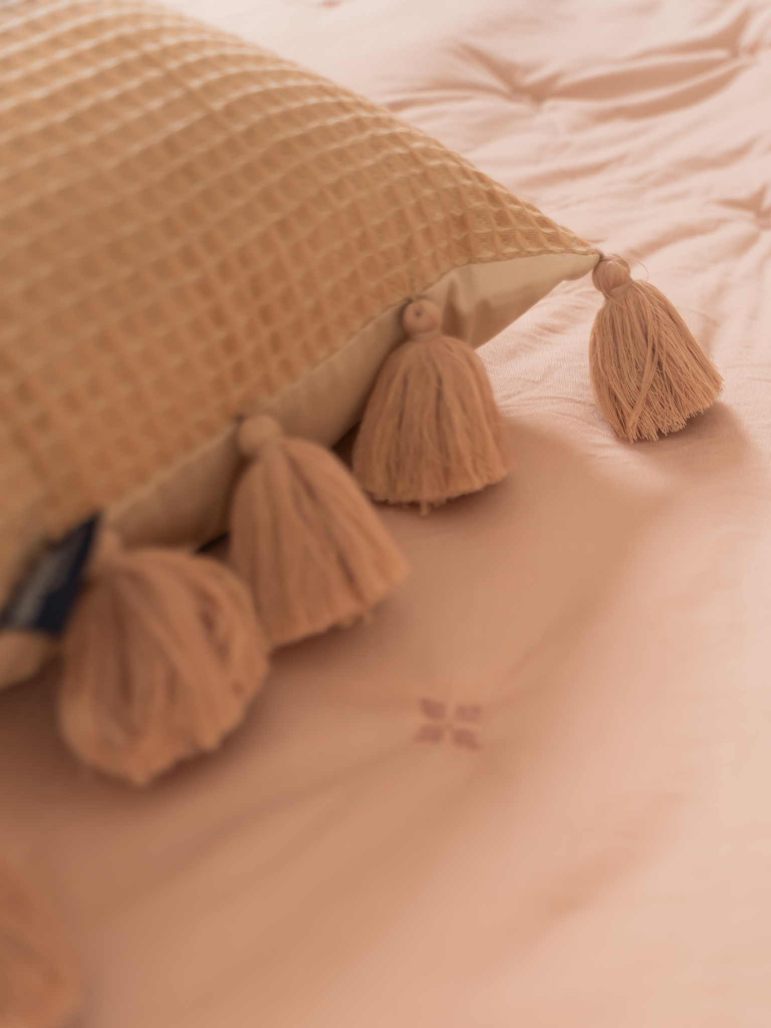 Pristine Oats Beige Textured Woven Cushion Cover with Tassels 12" X 24"