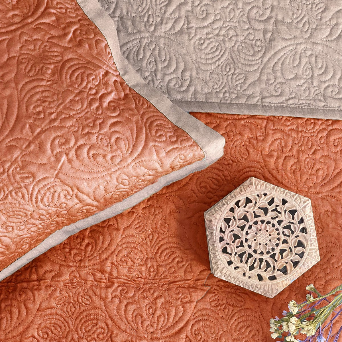 Villa Rust and Hazel Beige Pillow Cover
