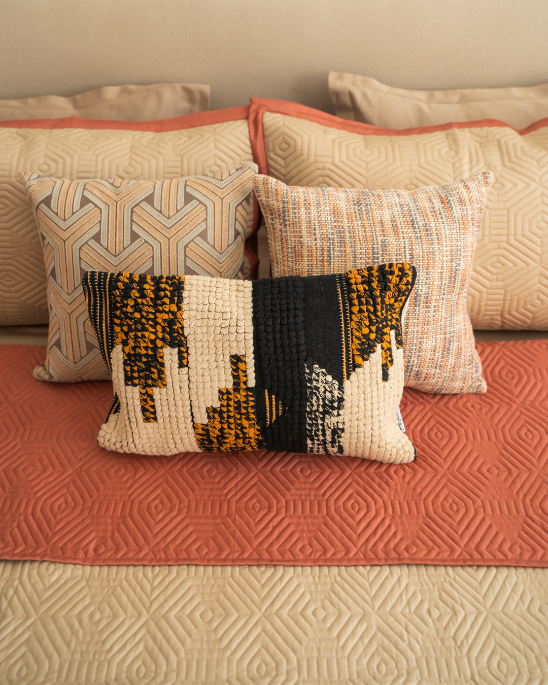 Quilted Sand and Terracotta Macao Reversible Bedspread