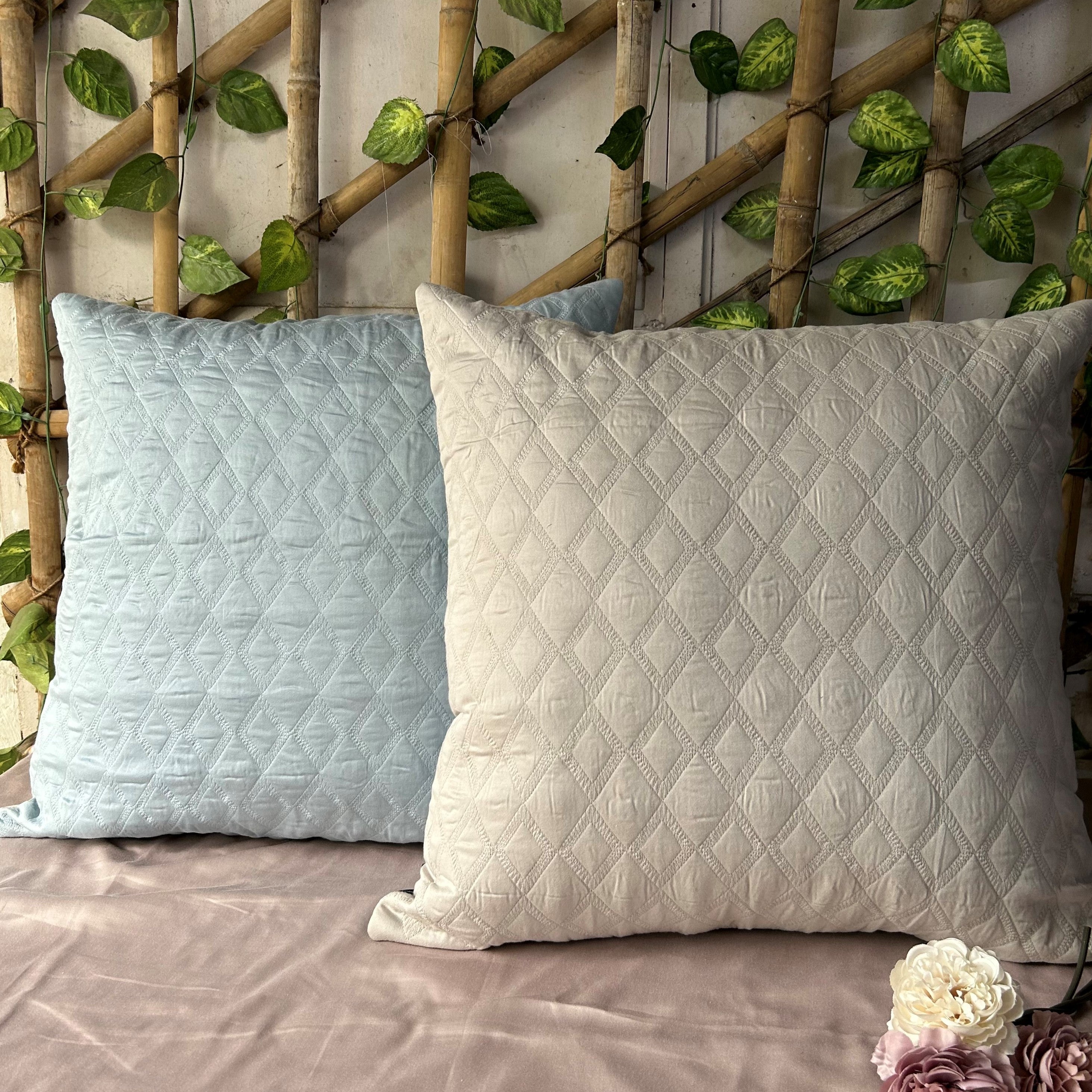 Ashley Smoke Blue and Grey Quilted Reversible Cotton Euro Sham