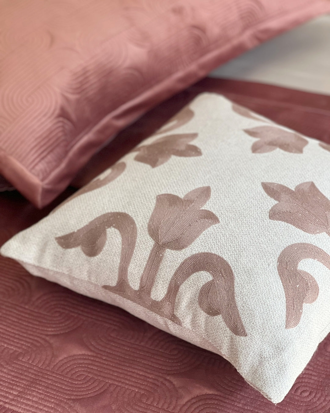 Aurex Embroidered Beige Cushion Cover (Size : 16"X16")