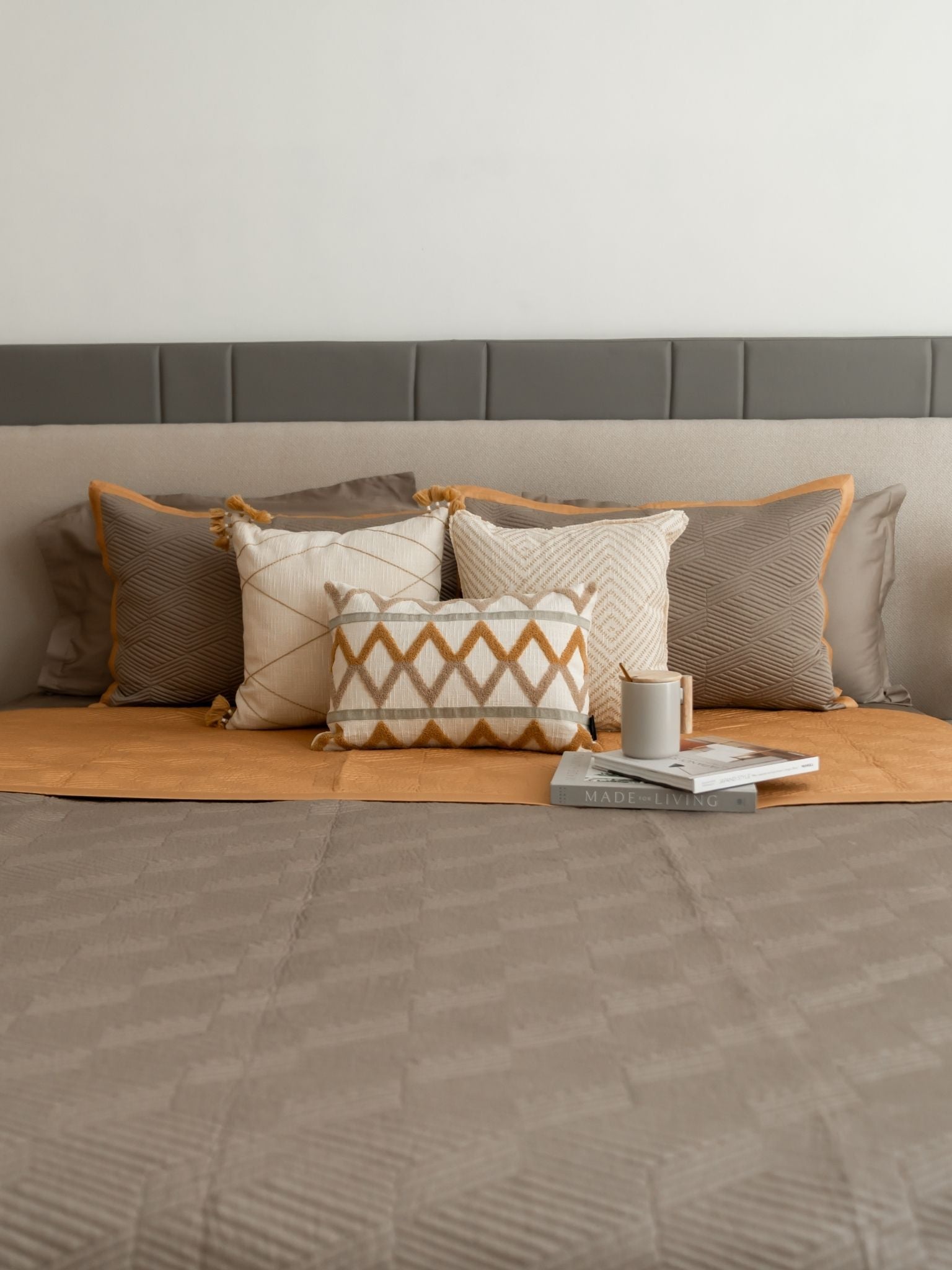 Adelle Mocha and Honey Mustard Cotton Reversible Bedspread