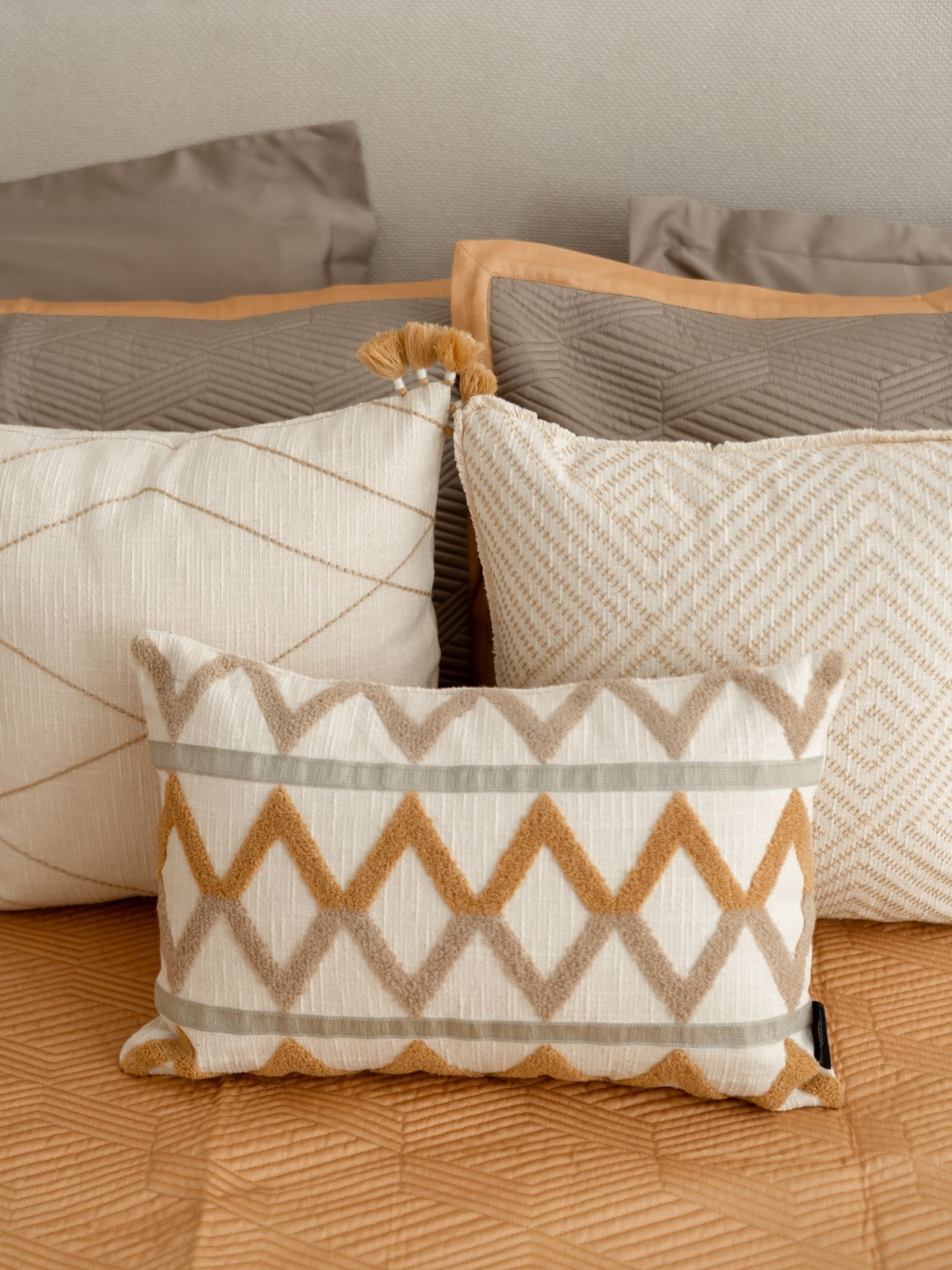 Vigo Cotton Embroidered Beige Cushion Cover 12" X 18"