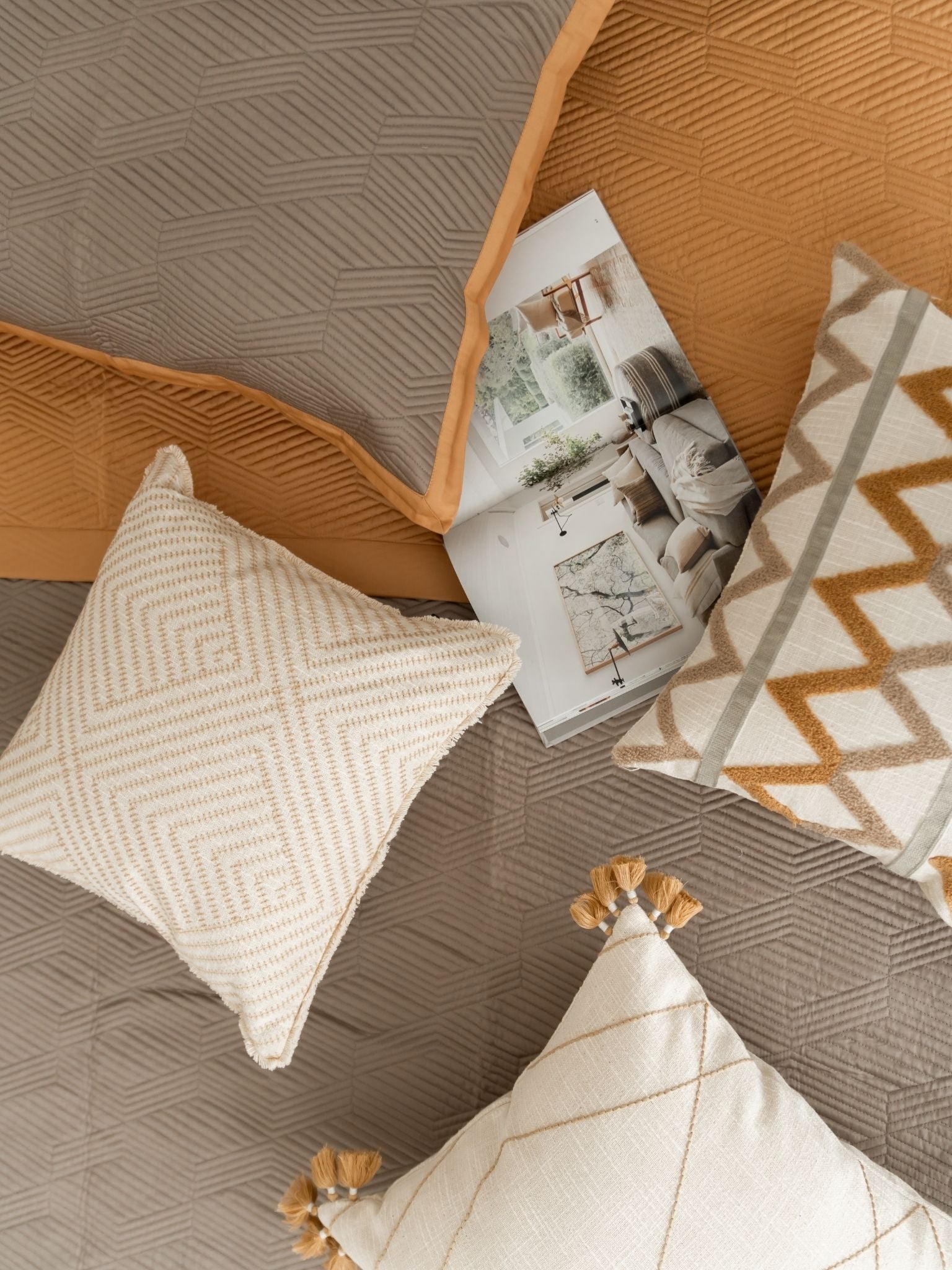 Elantra Cotton Embroidered Beige Cushion Cover 16" X 16"
