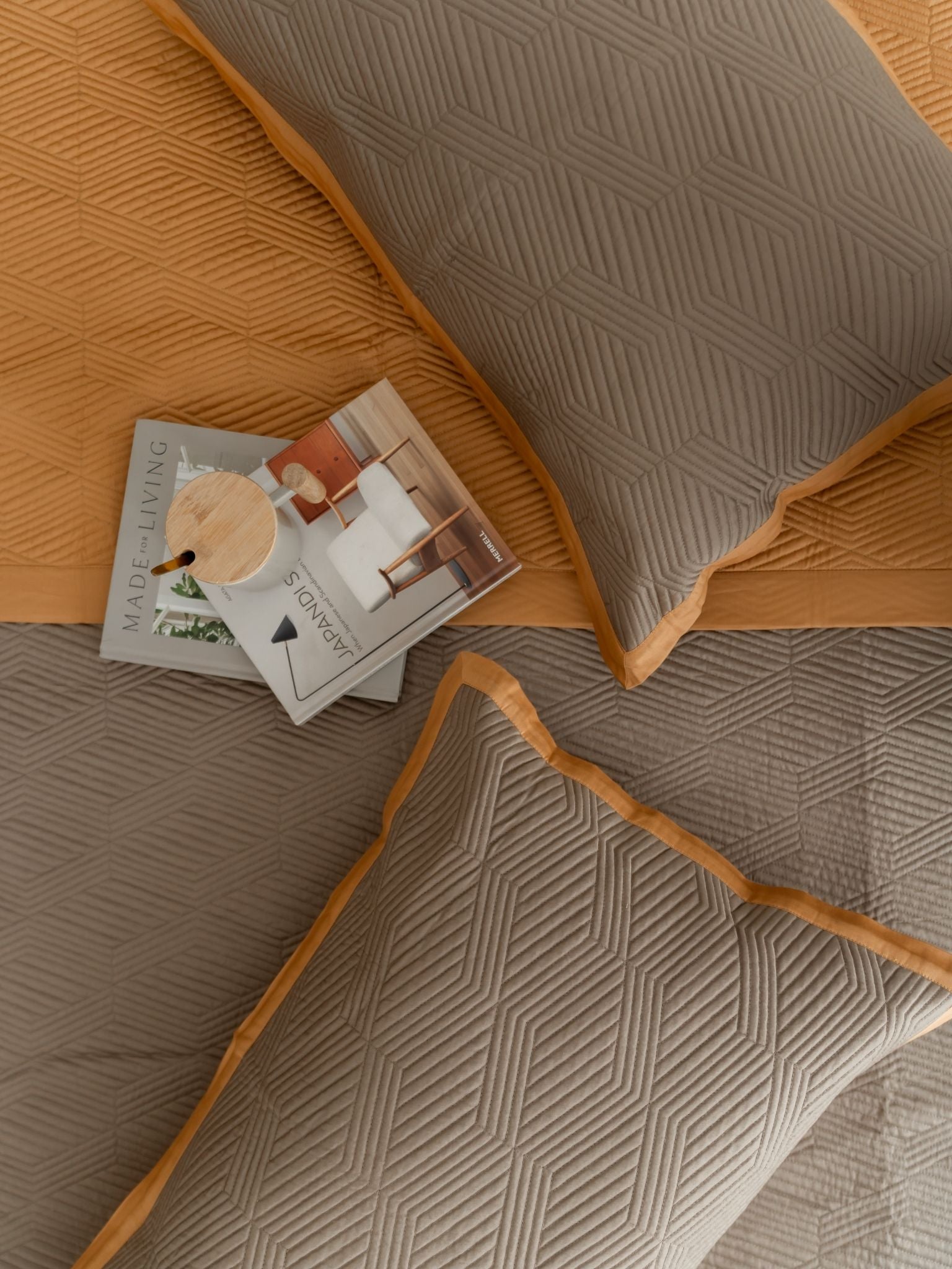 Adelle Mocha and Honey Mustard Cotton Reversible Bedspread