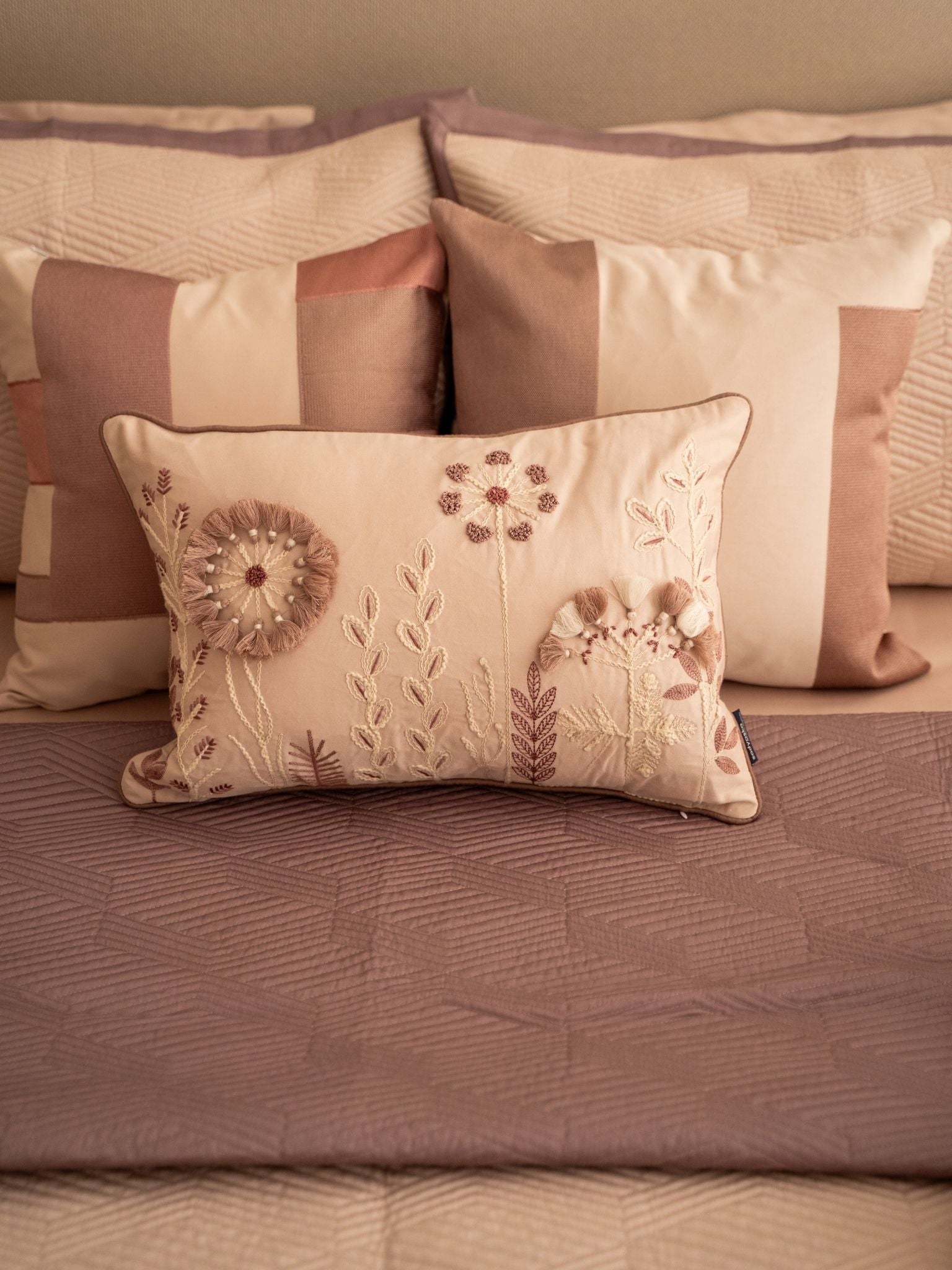 Adelle Old Rose and Buff 300TC Cotton Bedding Set (10 PC Set)
