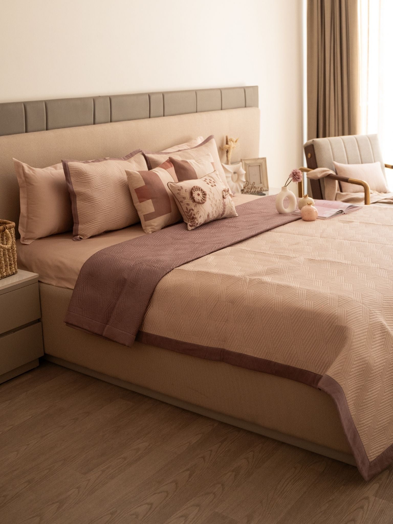 Adelle Old Rose and Buff 300TC Cotton Bedding Set (10 PC Set)
