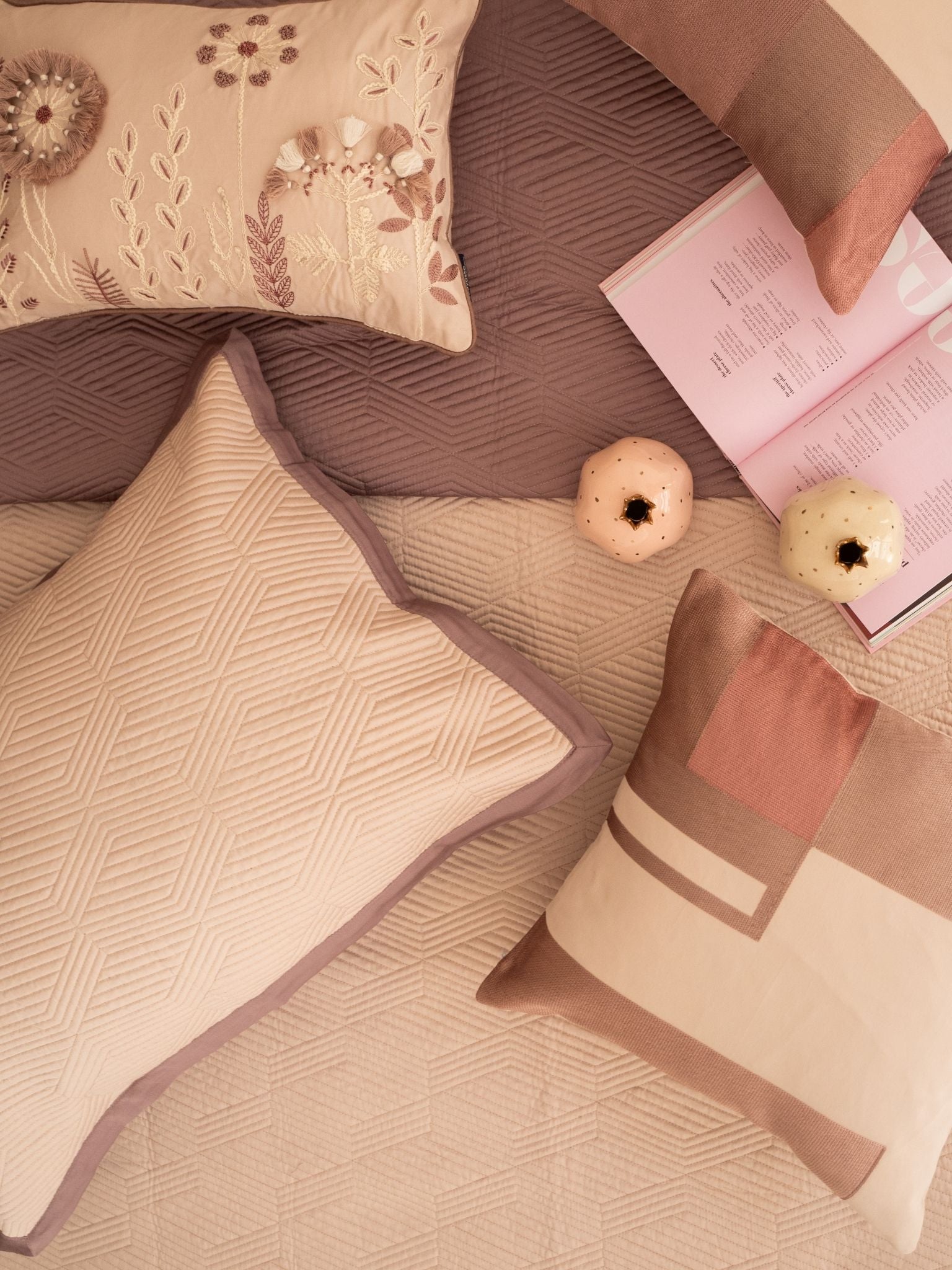Adelle Old Rose and Buff 300TC Cotton Bedding Set (10 PC Set)