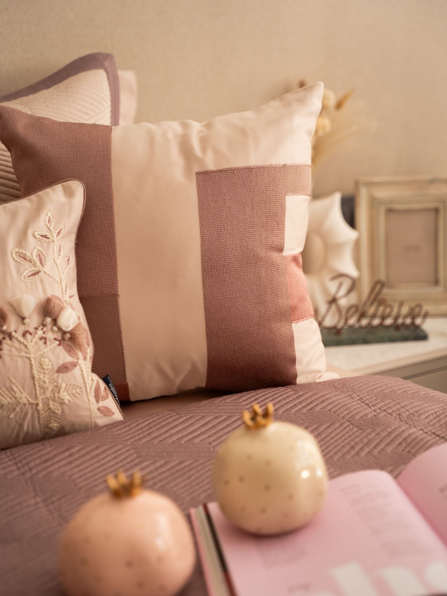 Adelle Old Rose and Buff 300TC Cotton Bedding Set (10 PC Set)