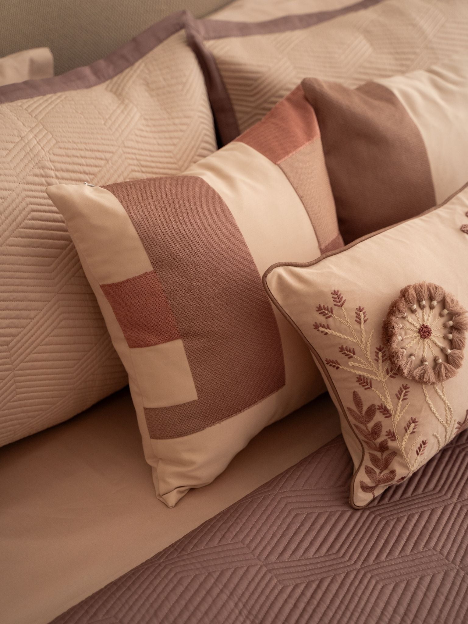 Adelle Old Rose and Buff 300TC Cotton Bedding Set (10 PC Set)