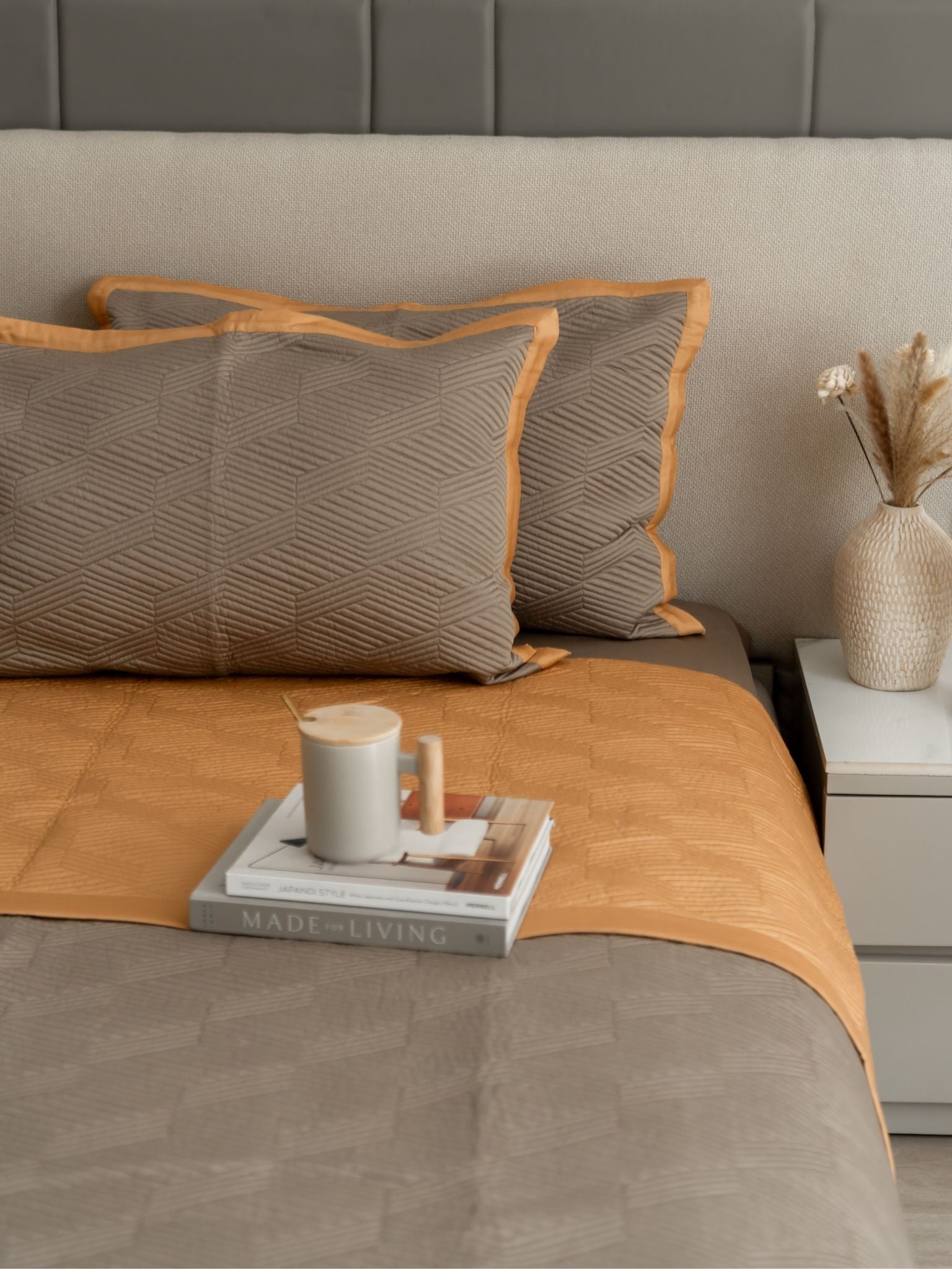 Adelle Mocha and Honey Mustard Cotton Reversible Bedspread