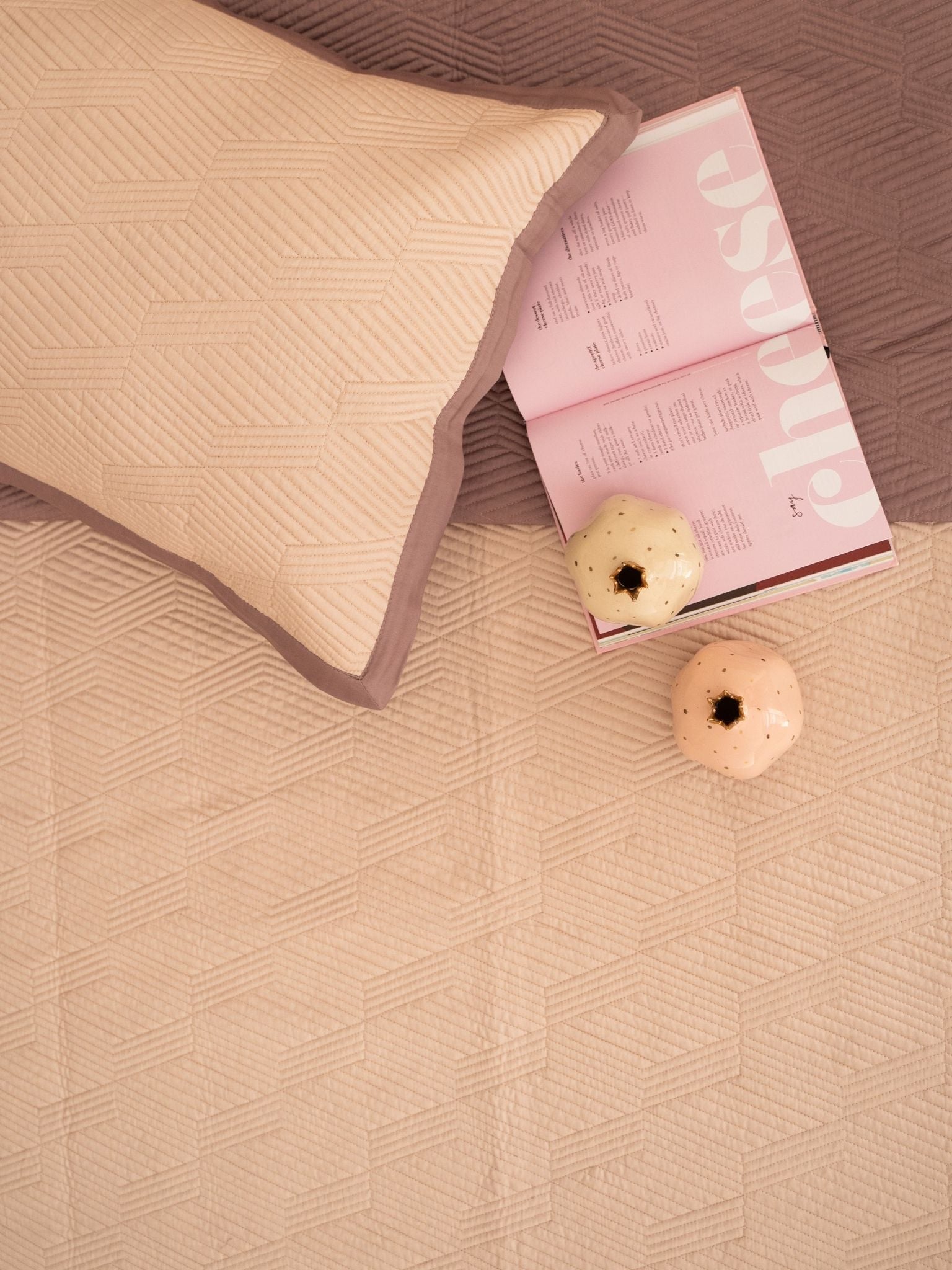 Adelle Old Rose and Buff Cotton Reversible Bedspread