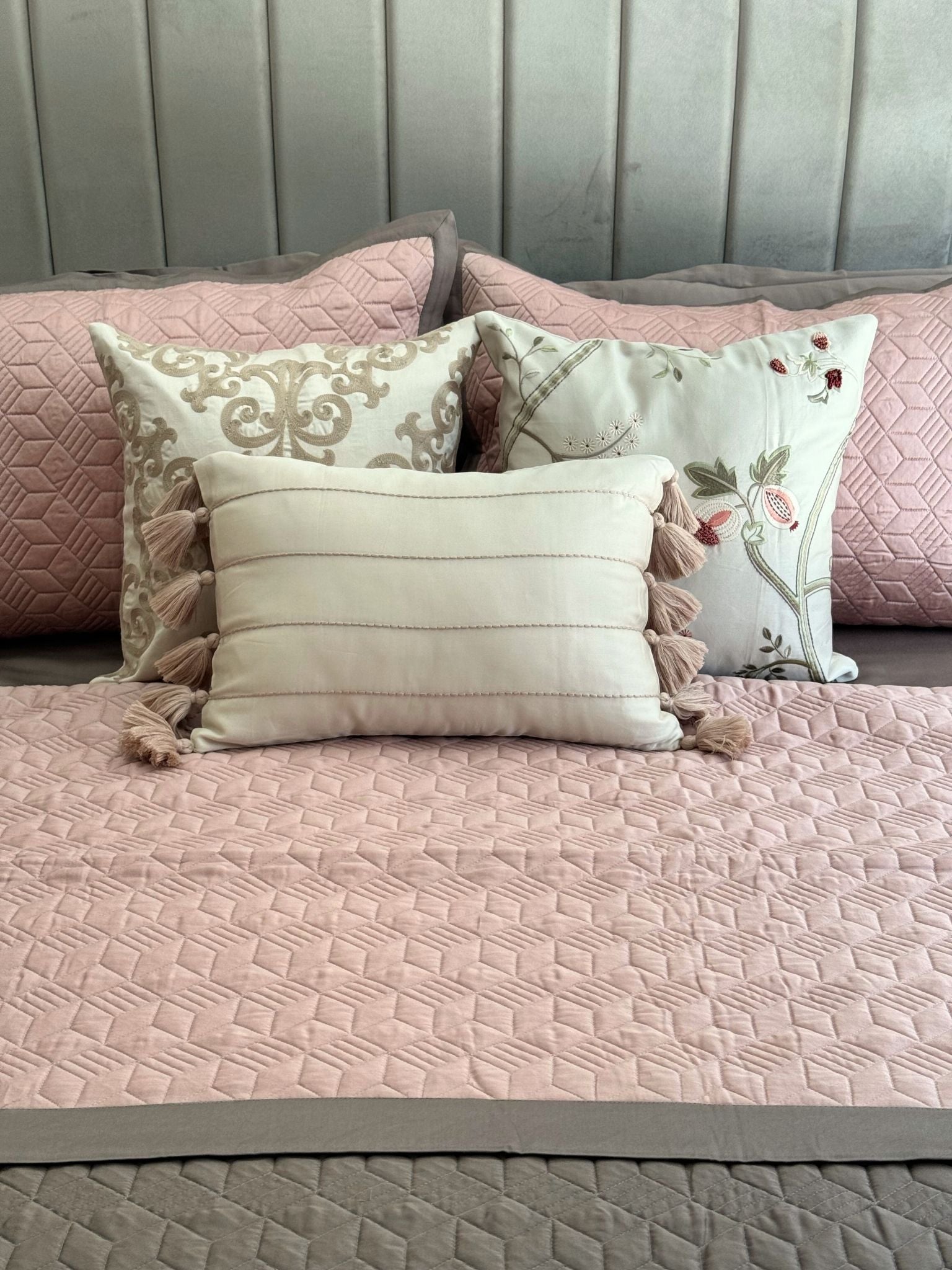 Adore Rose and Taupe 300TC Cotton Bedding Set (10 PC Set)