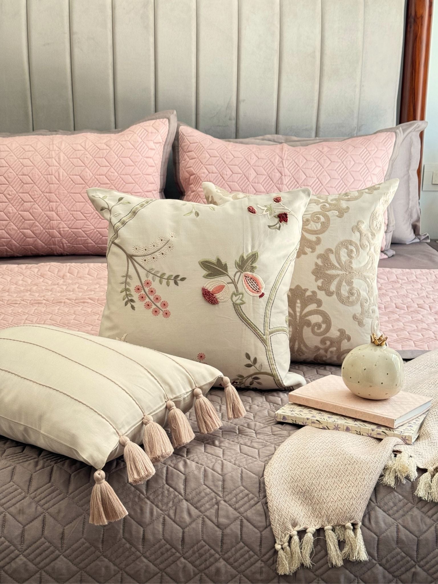Adore Rose and Taupe 300TC Cotton Bedding Set (10 PC Set)