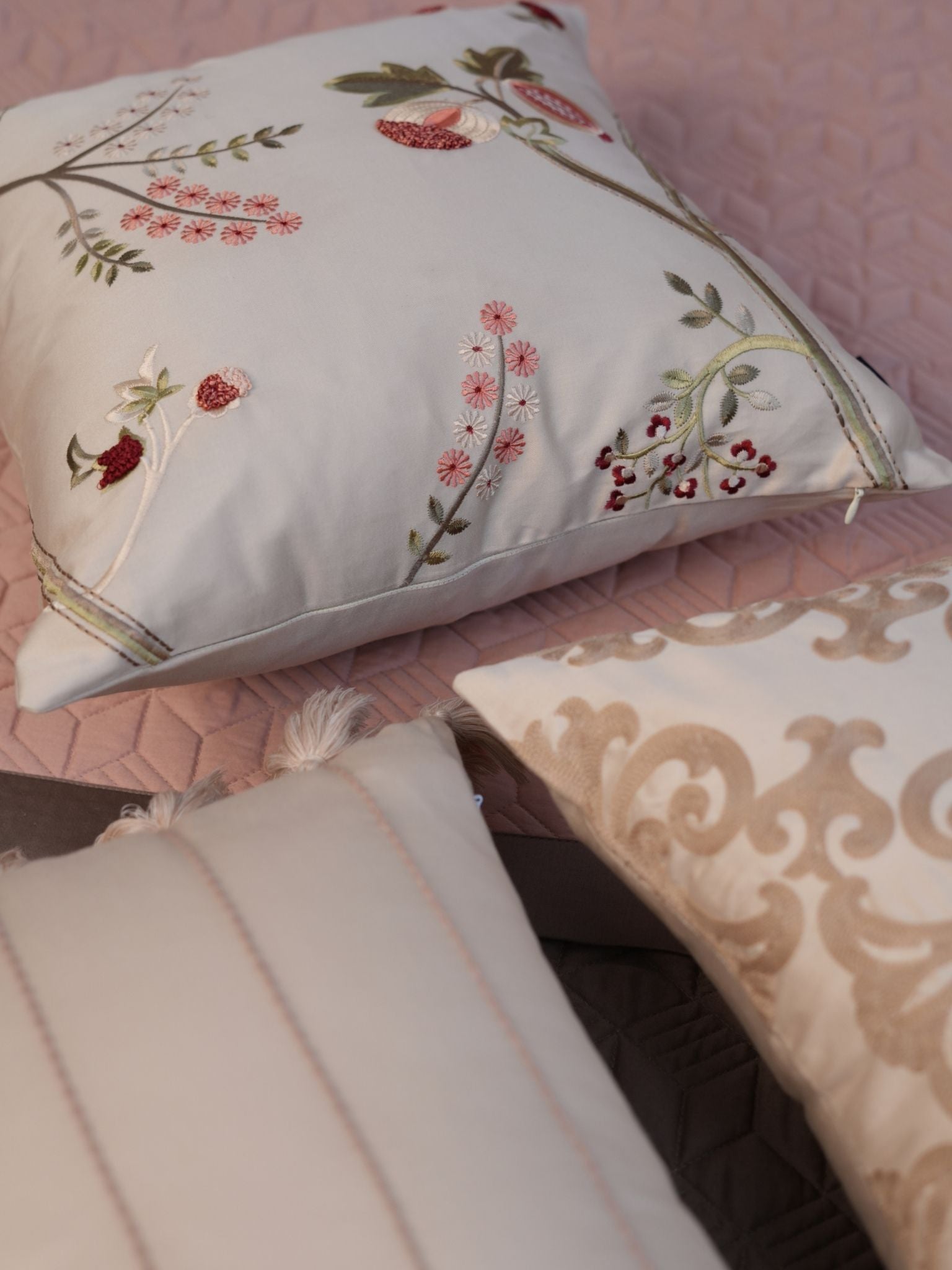 Adore Rose and Taupe 300TC Cotton Bedding Set (10 PC Set)
