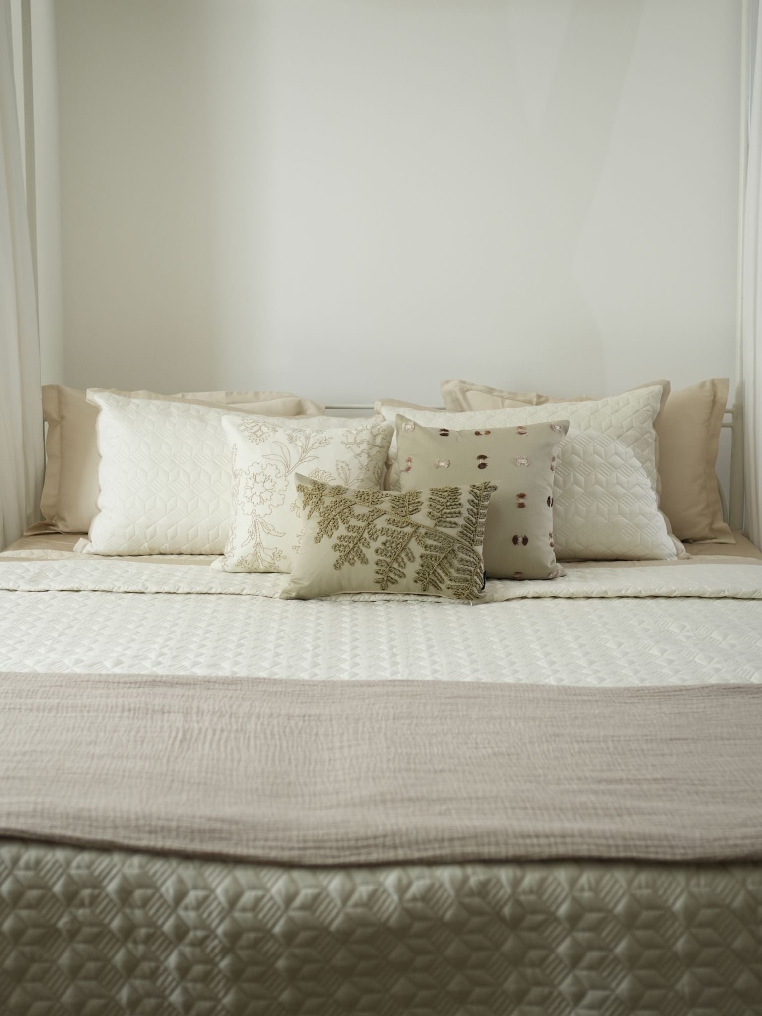 Adore Oats Beige and Ivory 300TC Cotton Bedding Set (10 PC Set)