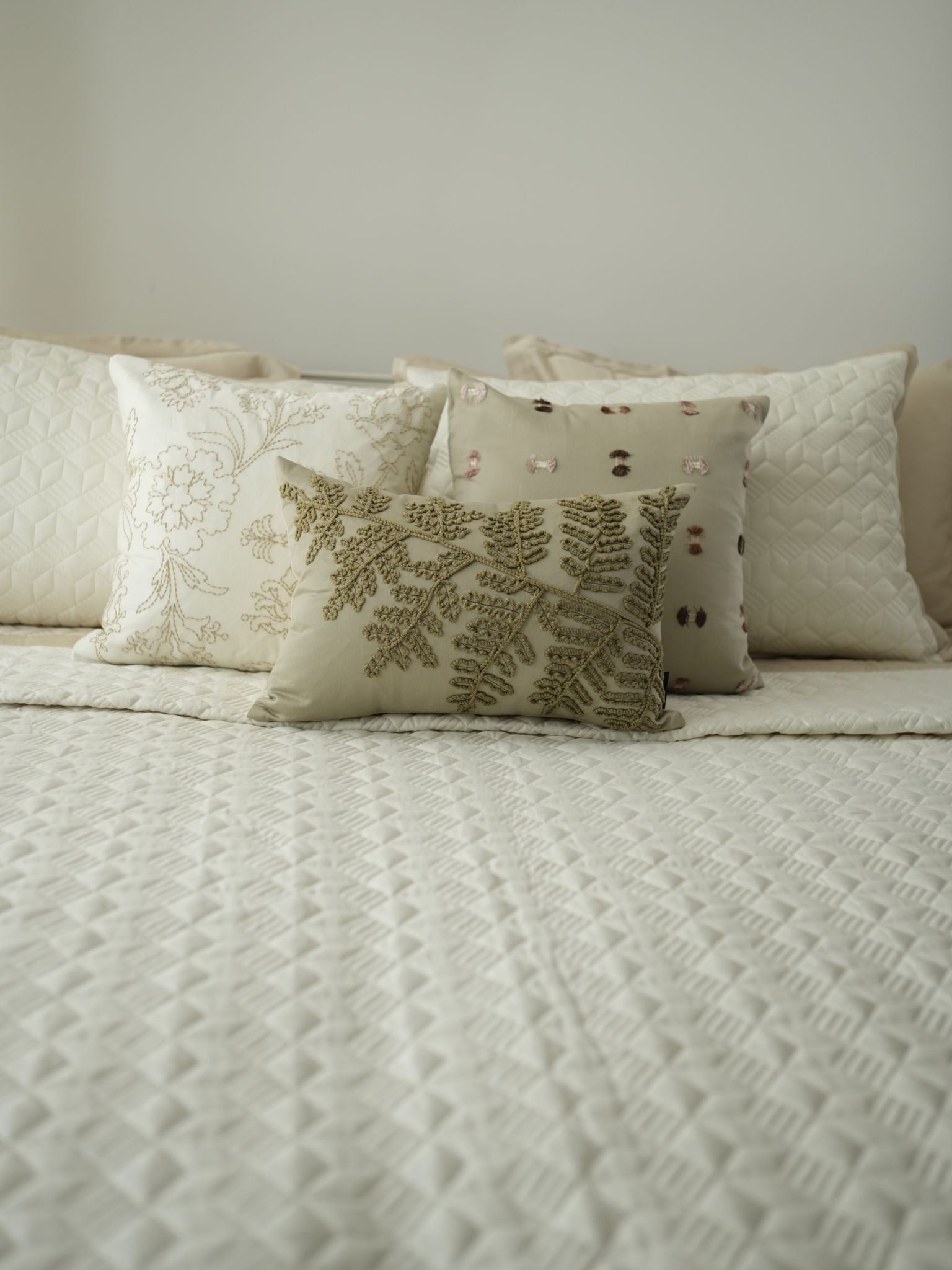 Adore Oats Beige and Ivory 300TC Cotton Bedding Set (10 PC Set)