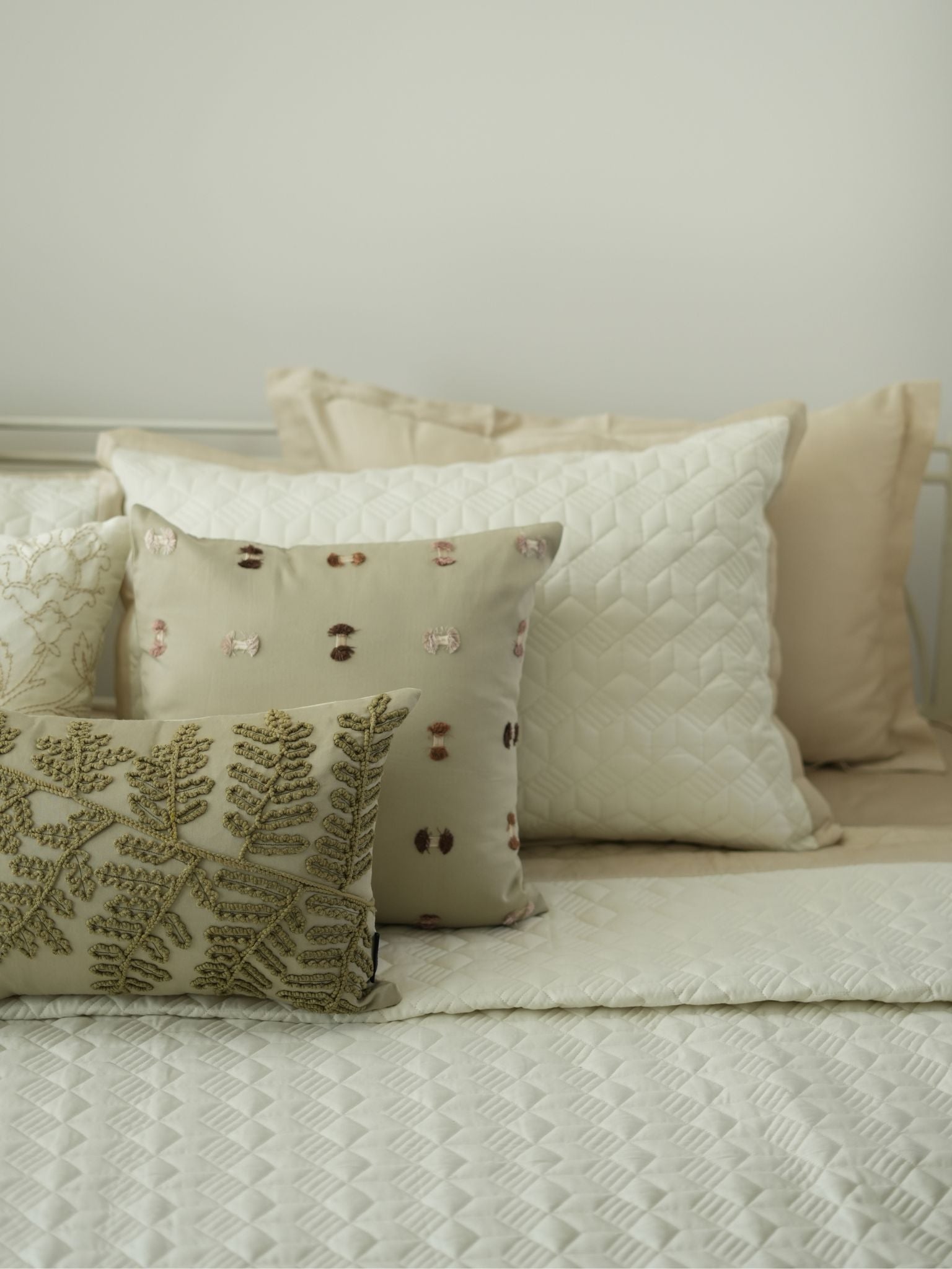Adore Oats Beige and Ivory 300TC Cotton Bedding Set (10 PC Set)