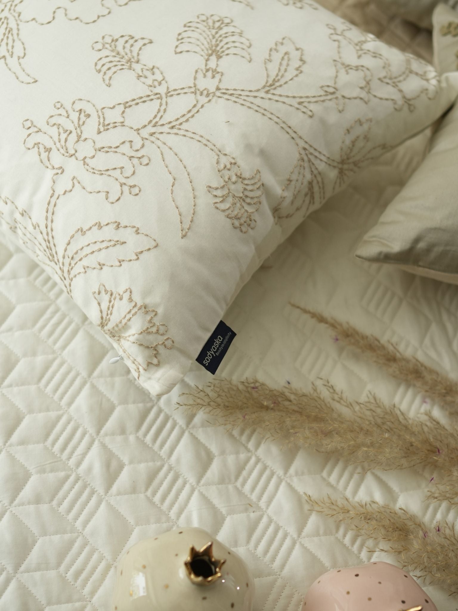Adore Oats Beige and Ivory 300TC Cotton Bedding Set (10 PC Set)