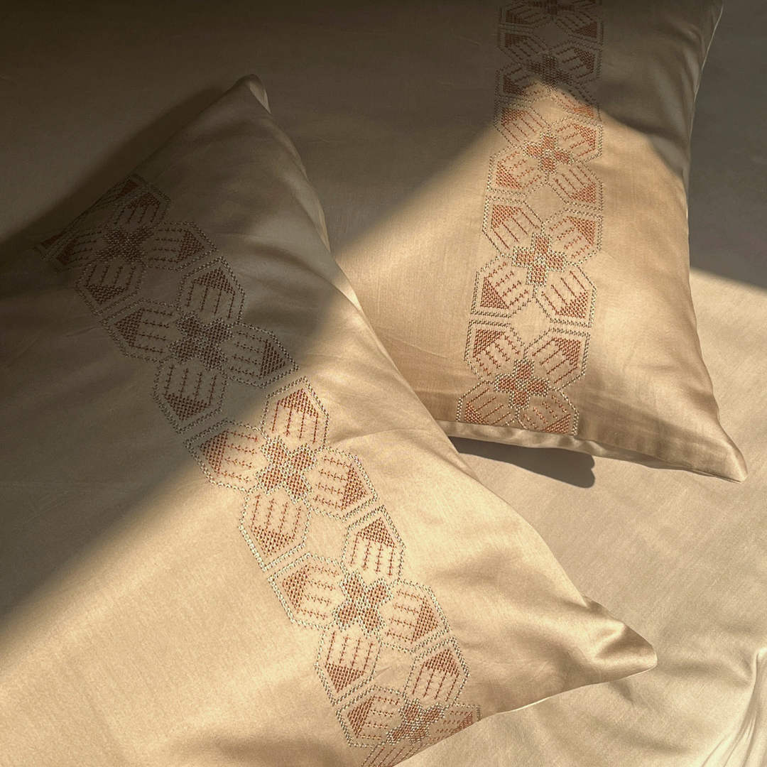 Allure Sand Embroidered Pillow Covers (Set of 2)