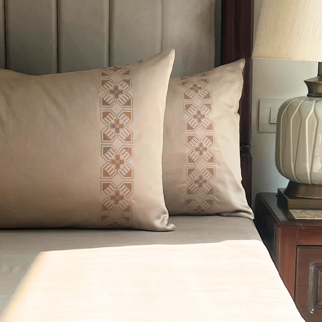 Allure Sand Embroidered Pillow Covers (Set of 2)