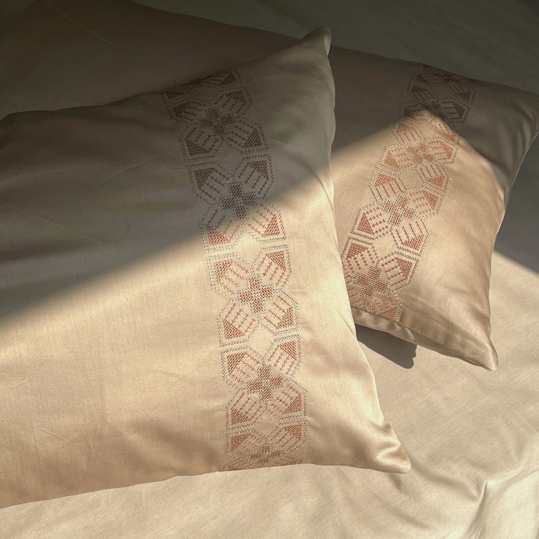 Allure Sand Embroidered Pillow Covers (Set of 2)