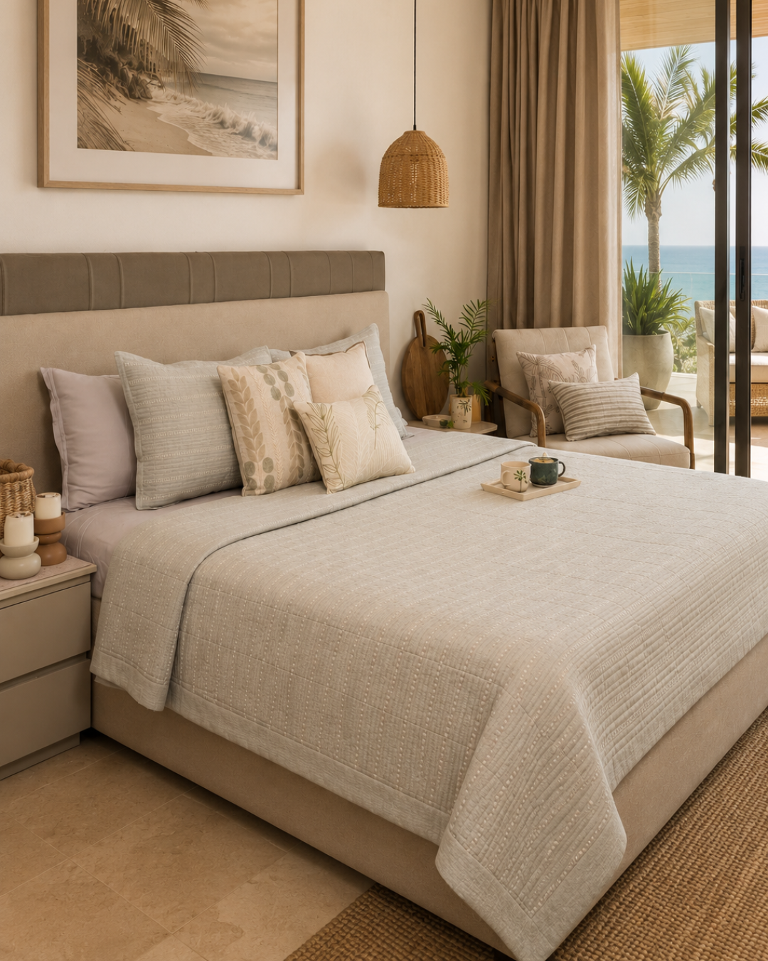 Aurelia Grey Quilted Bedspread Set