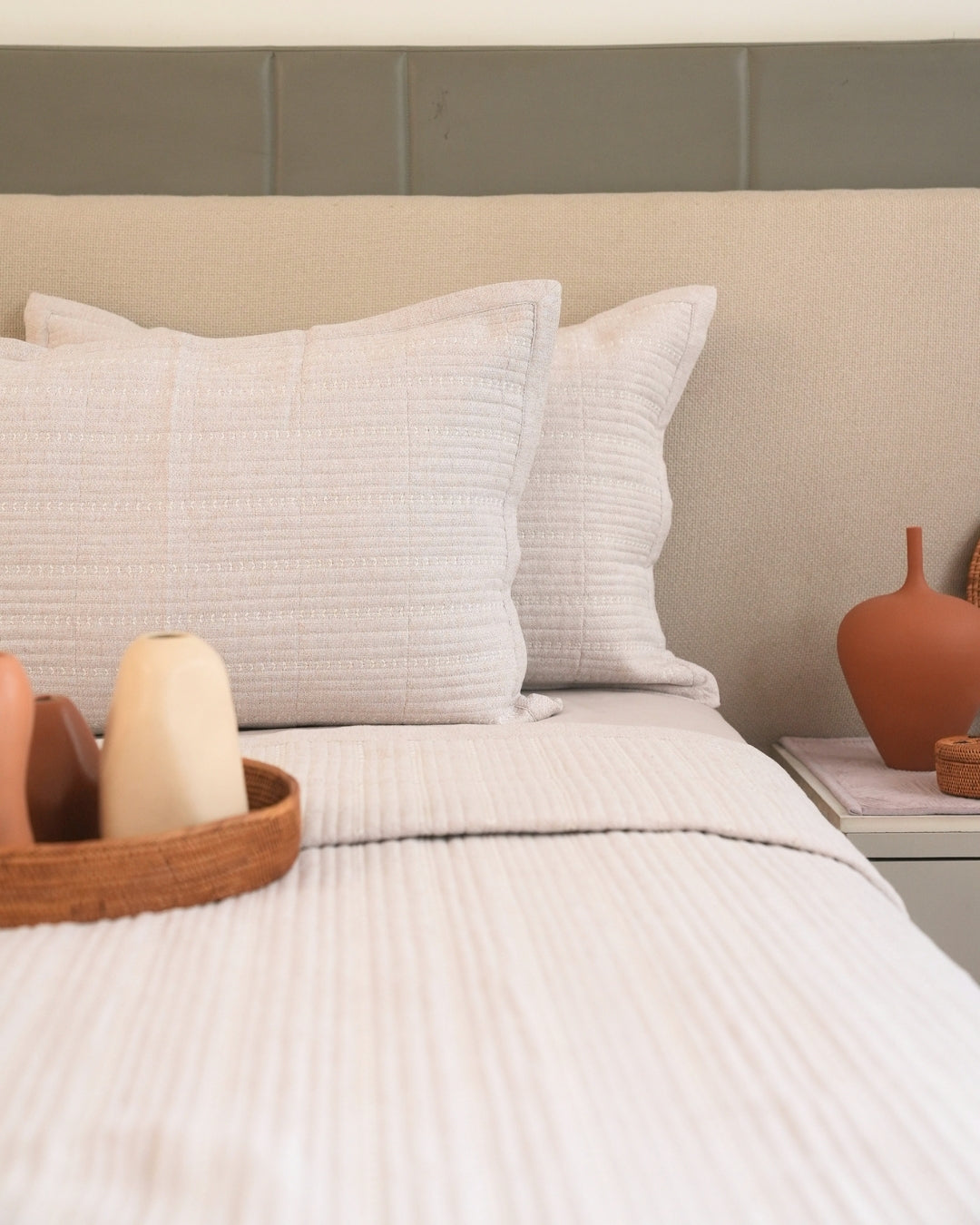 Aurelia Beige Quilted Bedspread Set