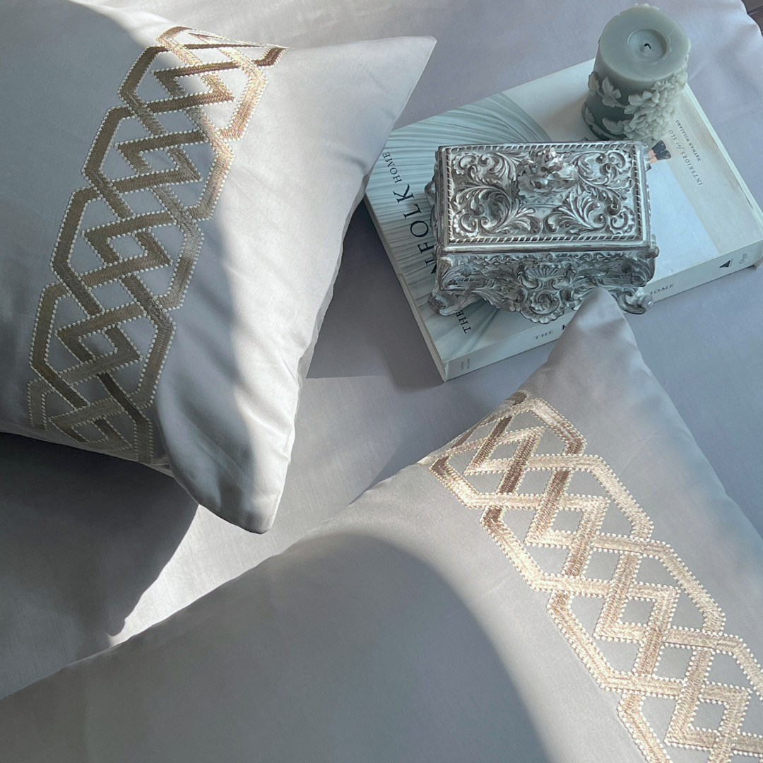 Austin Silver Embroidered Pillow Covers (Set of 2)
