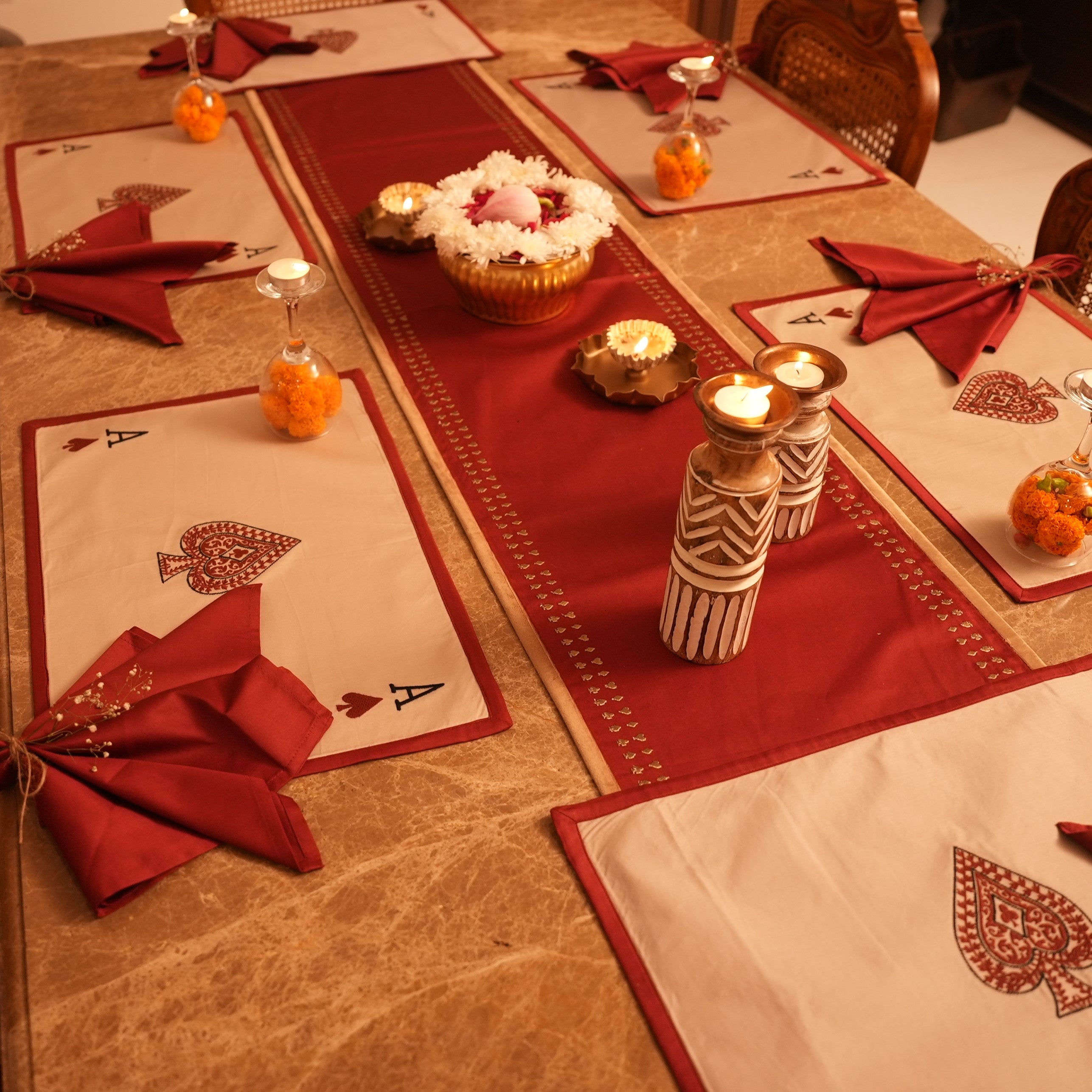 Deal and Dine Embroidered Table Linen Set (13 PC Set)