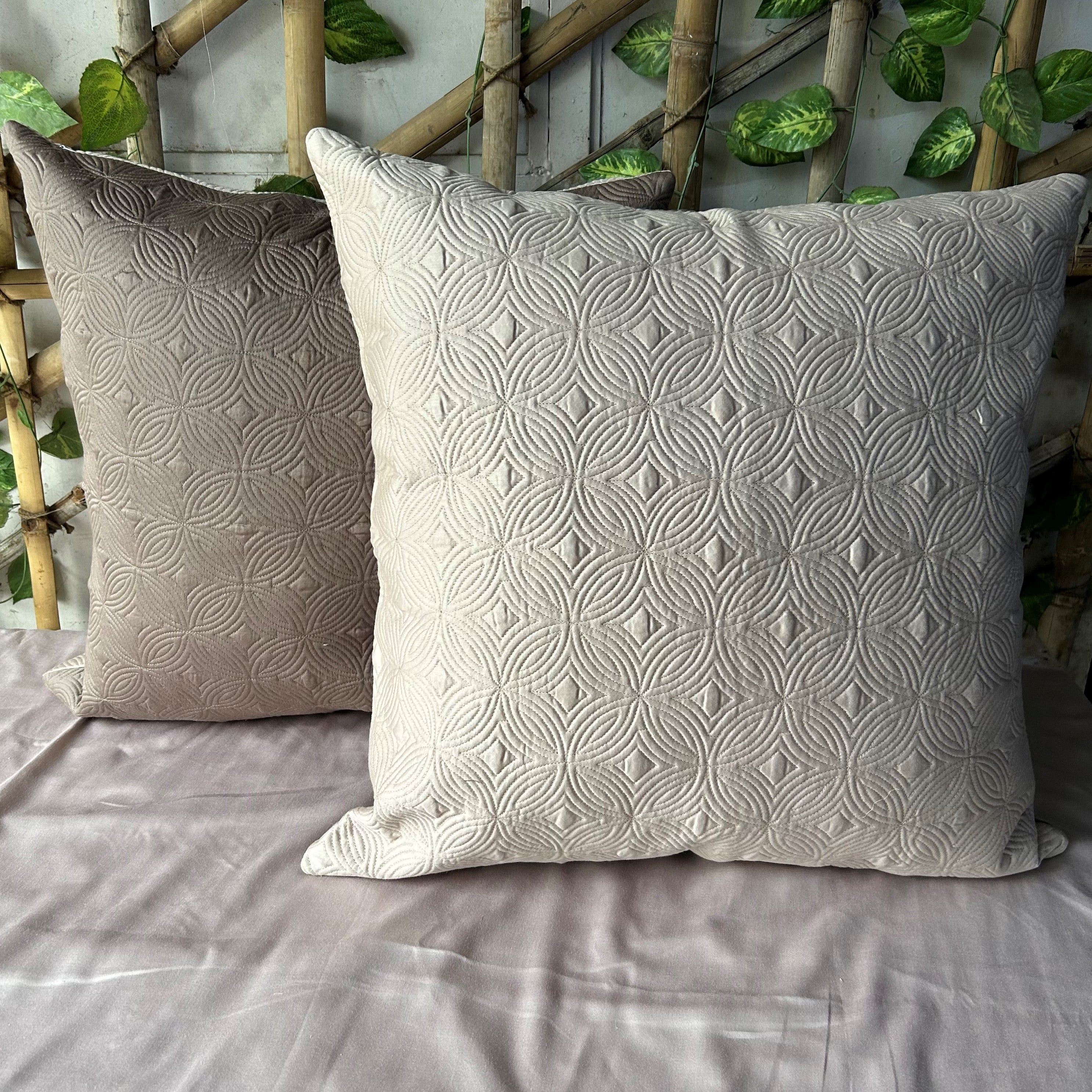 Blossom Buff and Khaki Quilted Reversible Cotton Euro Sham