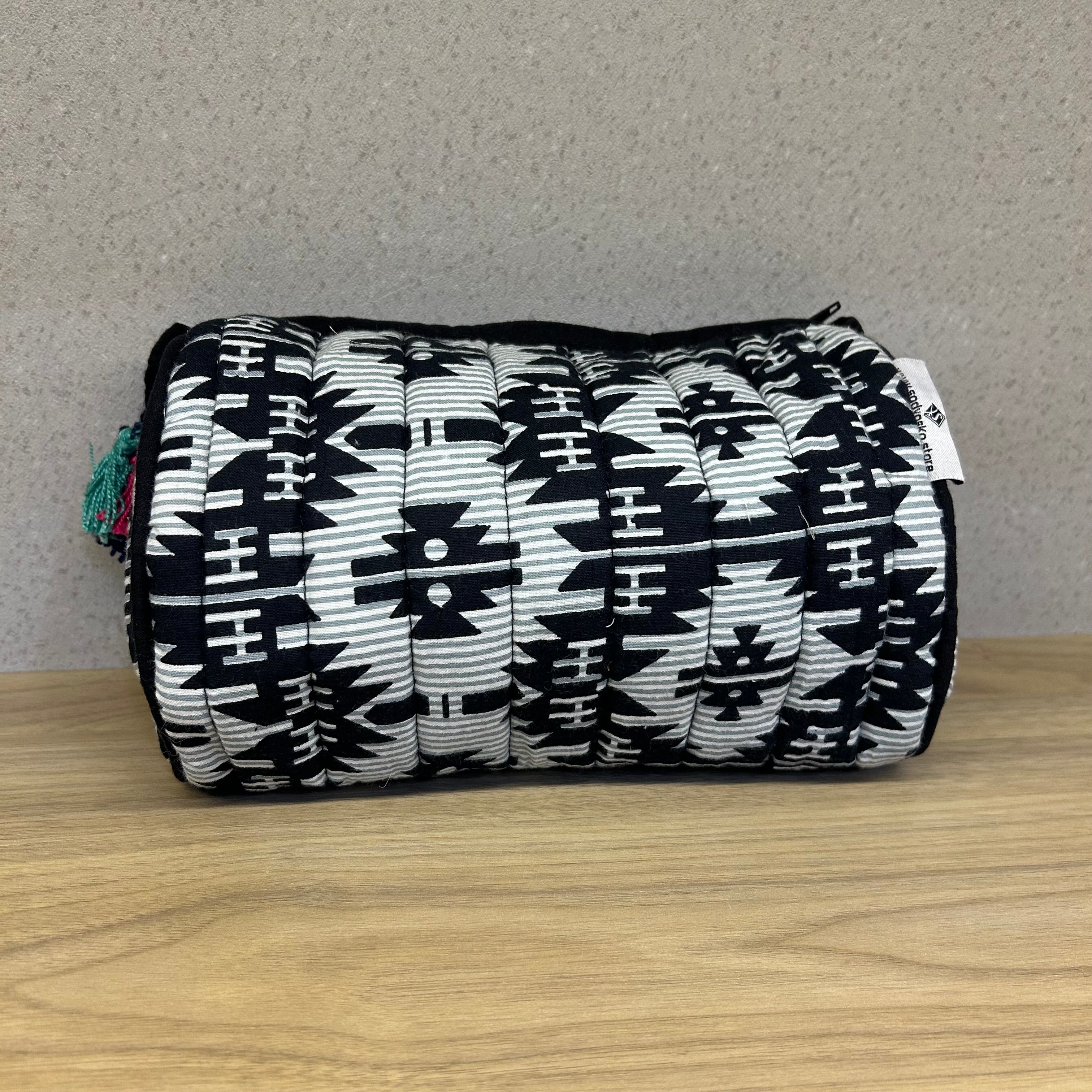 Black and White Cotton Quilted Wedding Jewelry Pouch / Cosmetic / Make Up Case Multifunction Storage