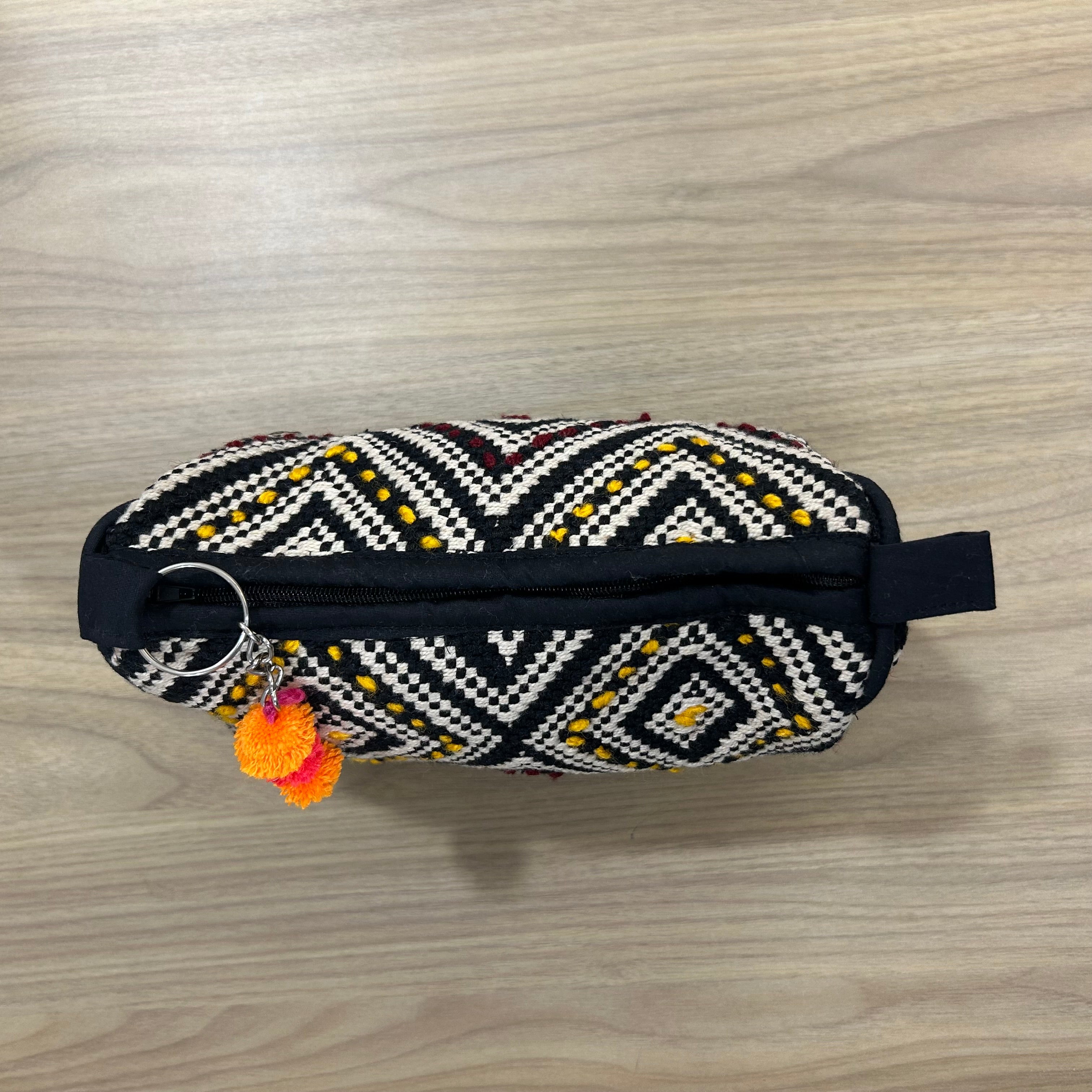 Black and White (Yellow - Maroon) Cotton Medium Size Woven Wedding Jewelry Pouch / Cosmetic / Make Up Case Multifunction Storage