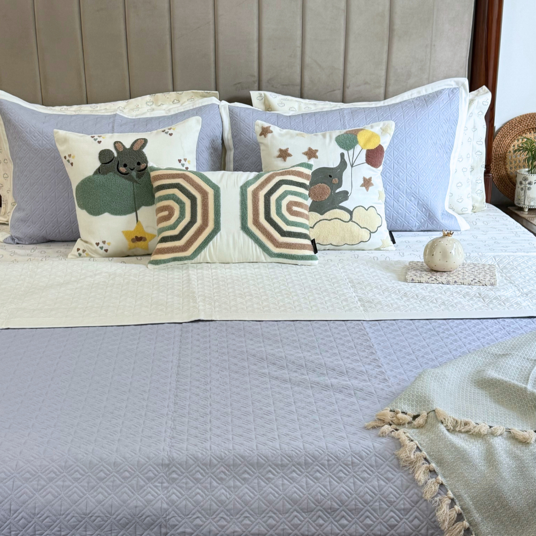 Cloud Dreams Smoke Blue and Ivory Kids Bedding Set (10 PC Set)
