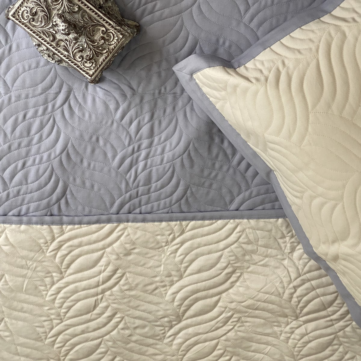 Quilted Sky Blue and Ivory Comber Reversible Bedspread