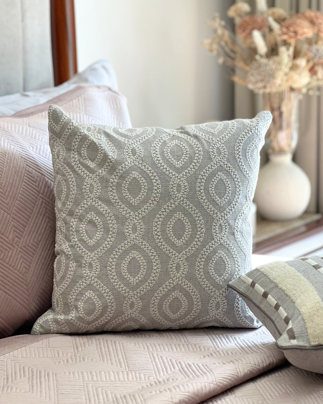 Cosmo Embroidered Grey Cushion Cover (Size : 16"X16")