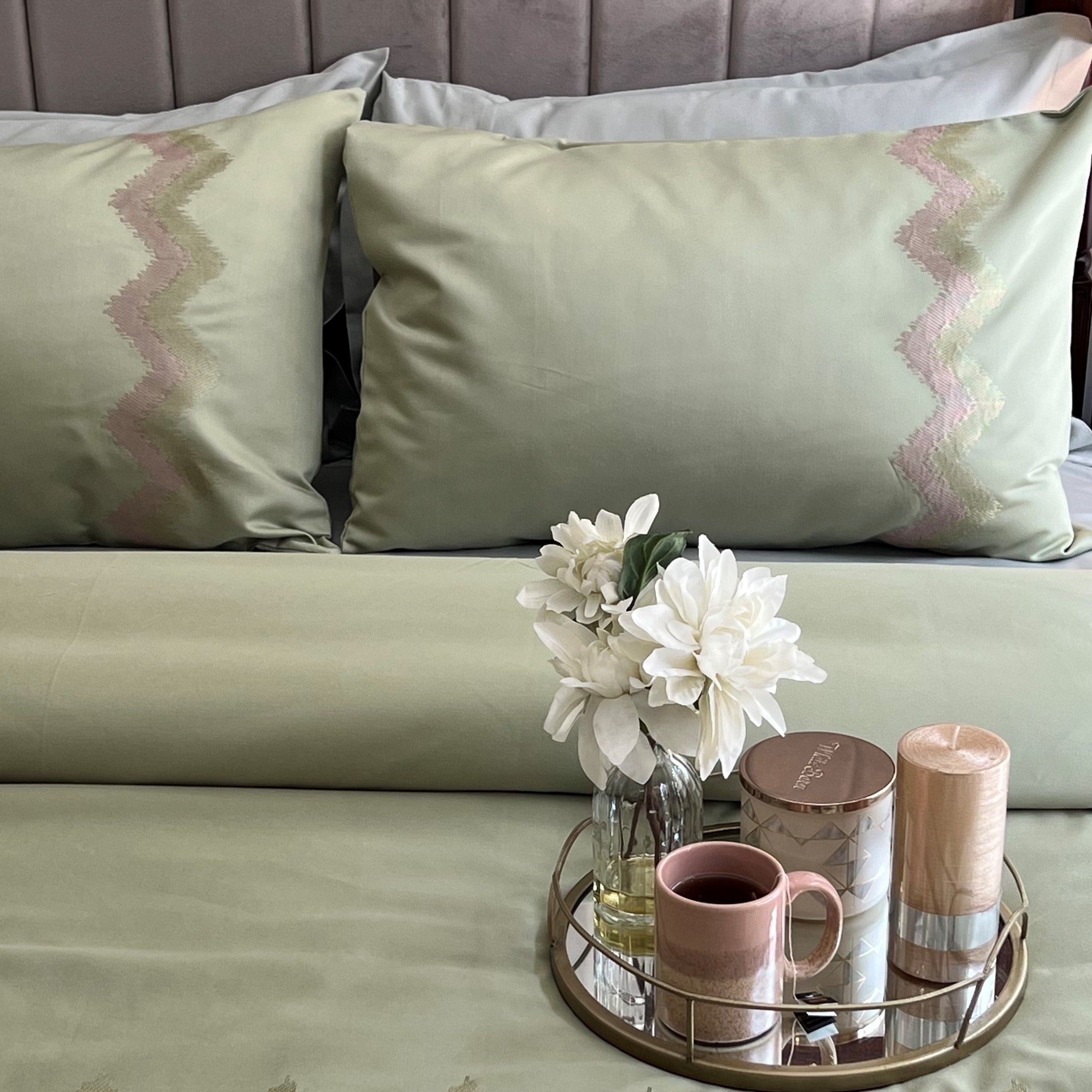 Crest Lime Green 1000TC Cotton Rich Syona Bedsheet Set (5 pc Set)