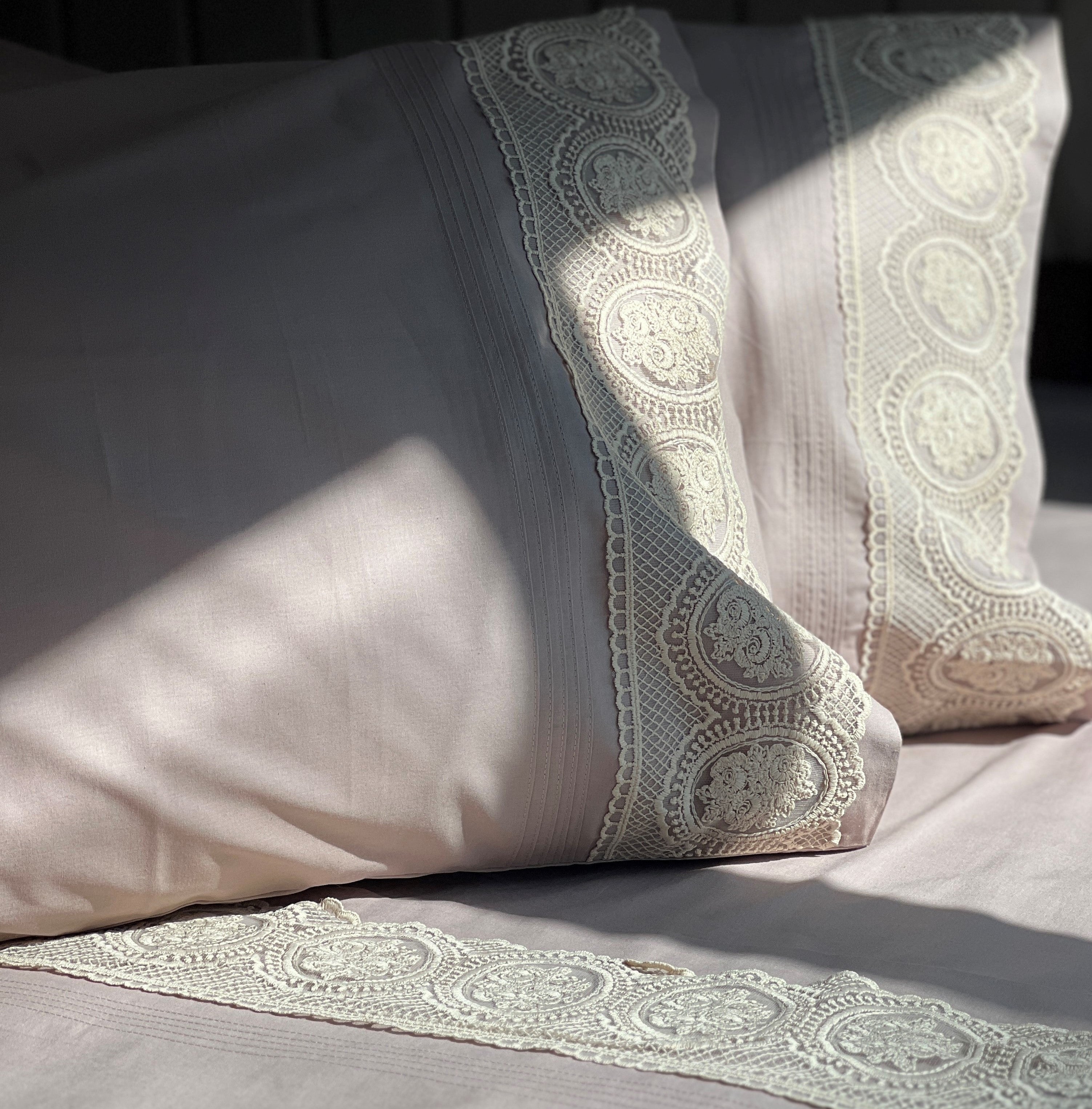 Chantilly Mocha Embroidered Lace Bedsheet Set