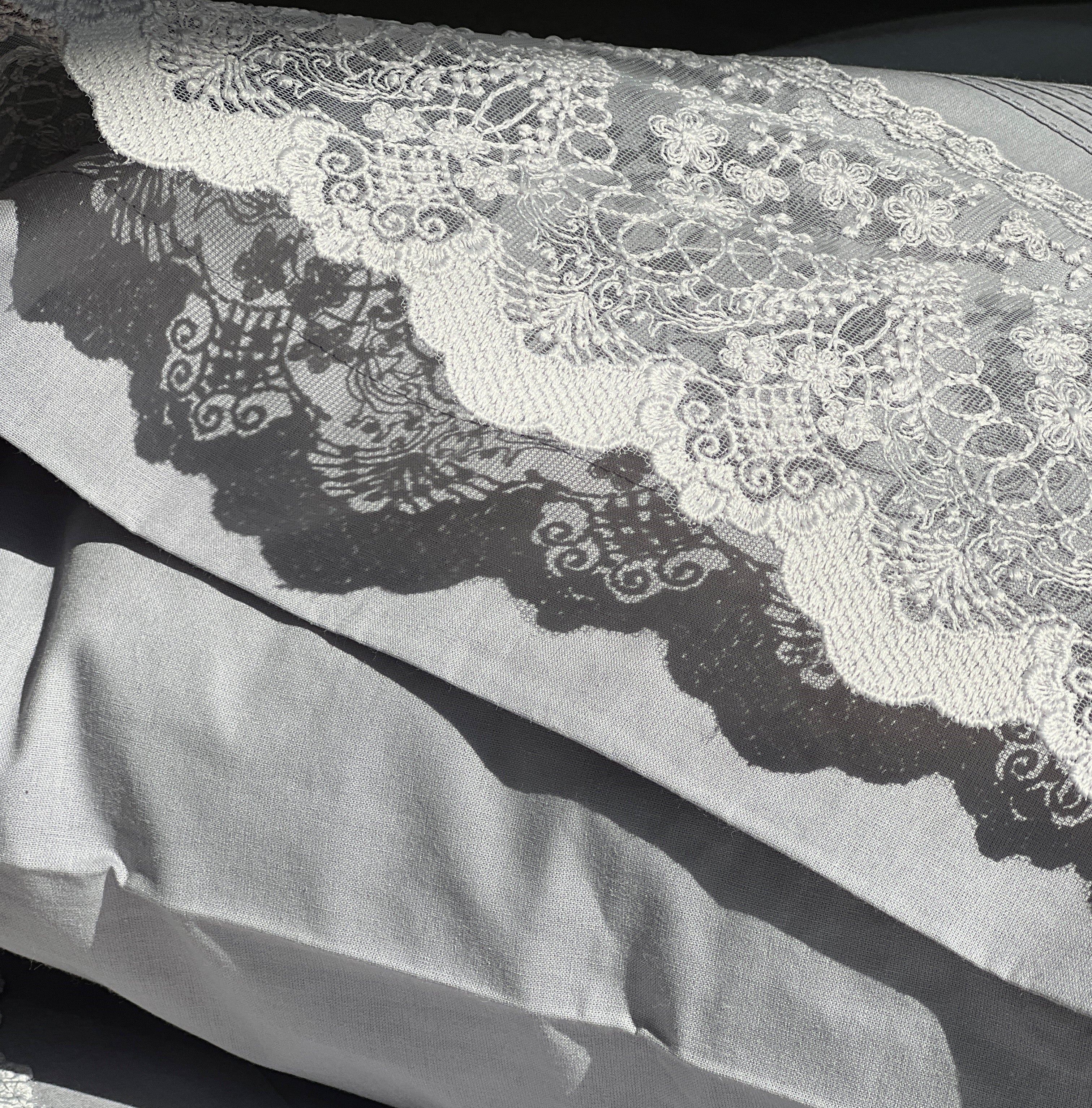 Chantilly Slate Embroidered Lace Bedsheet Set