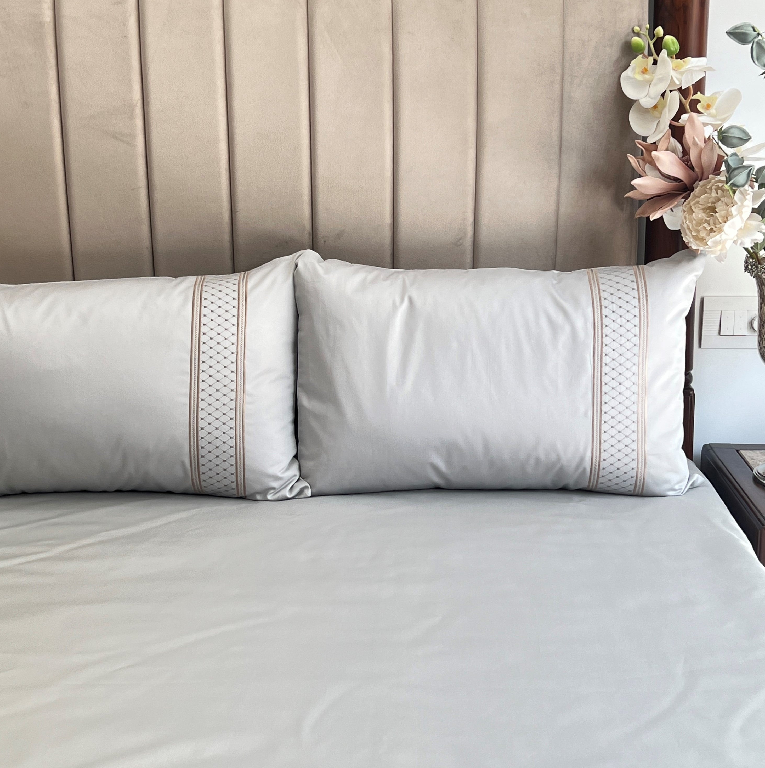 600TC Cotton Checkers Pearl Grey Beyond Bedsheet Set