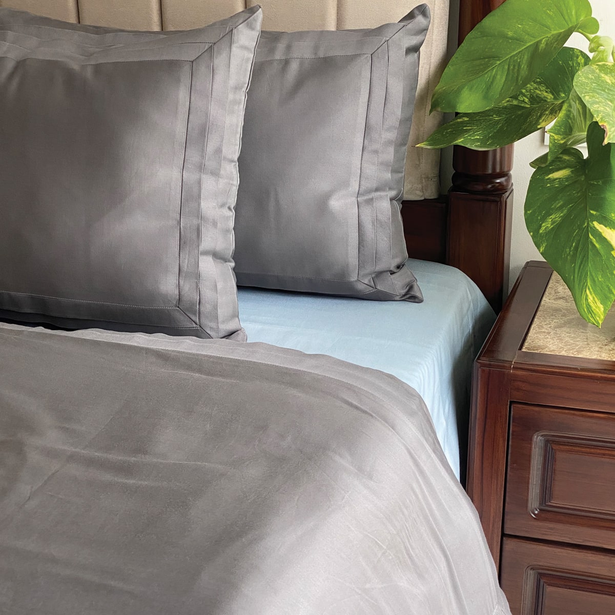 Dark Grey Tri Pleat Duvet Cover