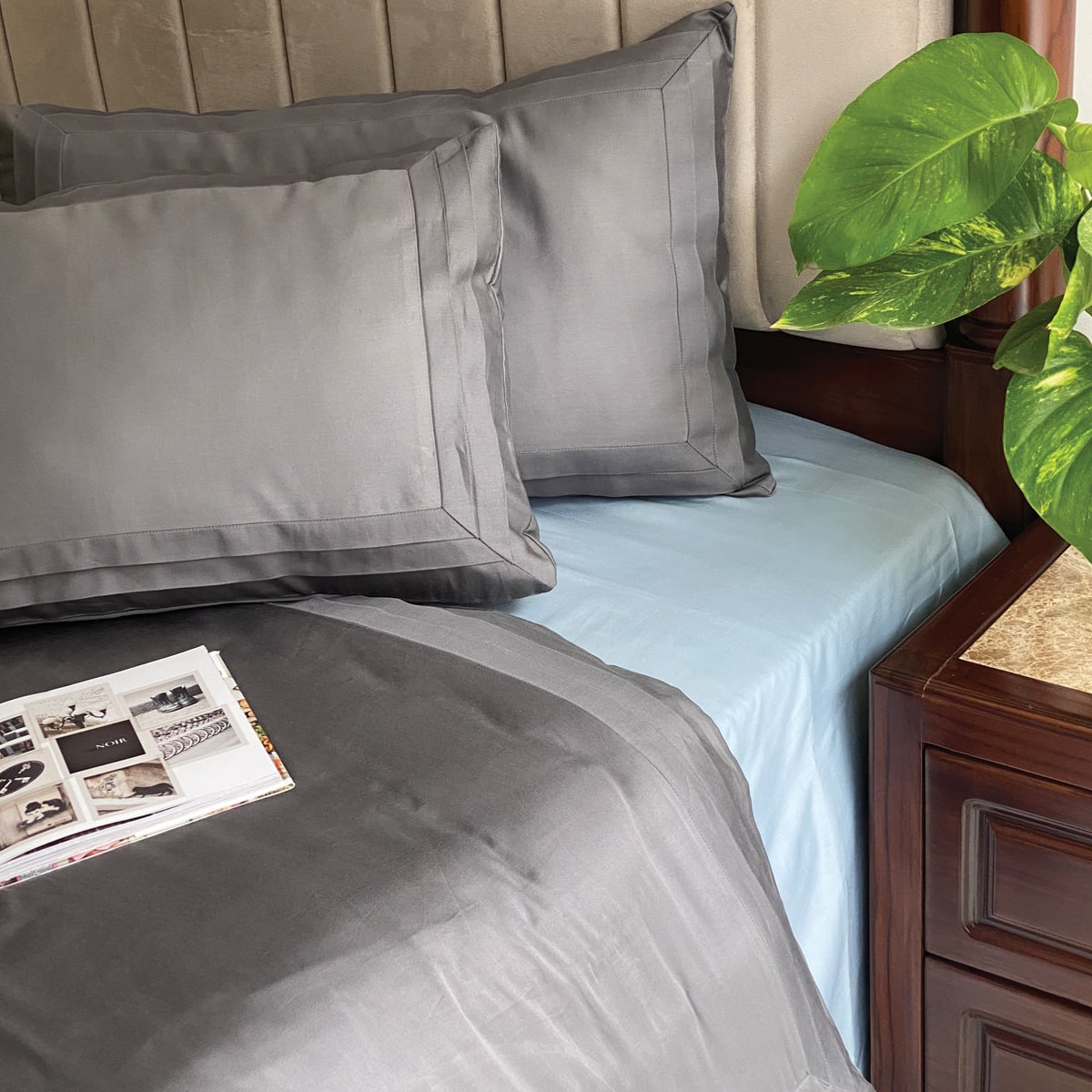 Dark Grey Tri Pleat Duvet Cover