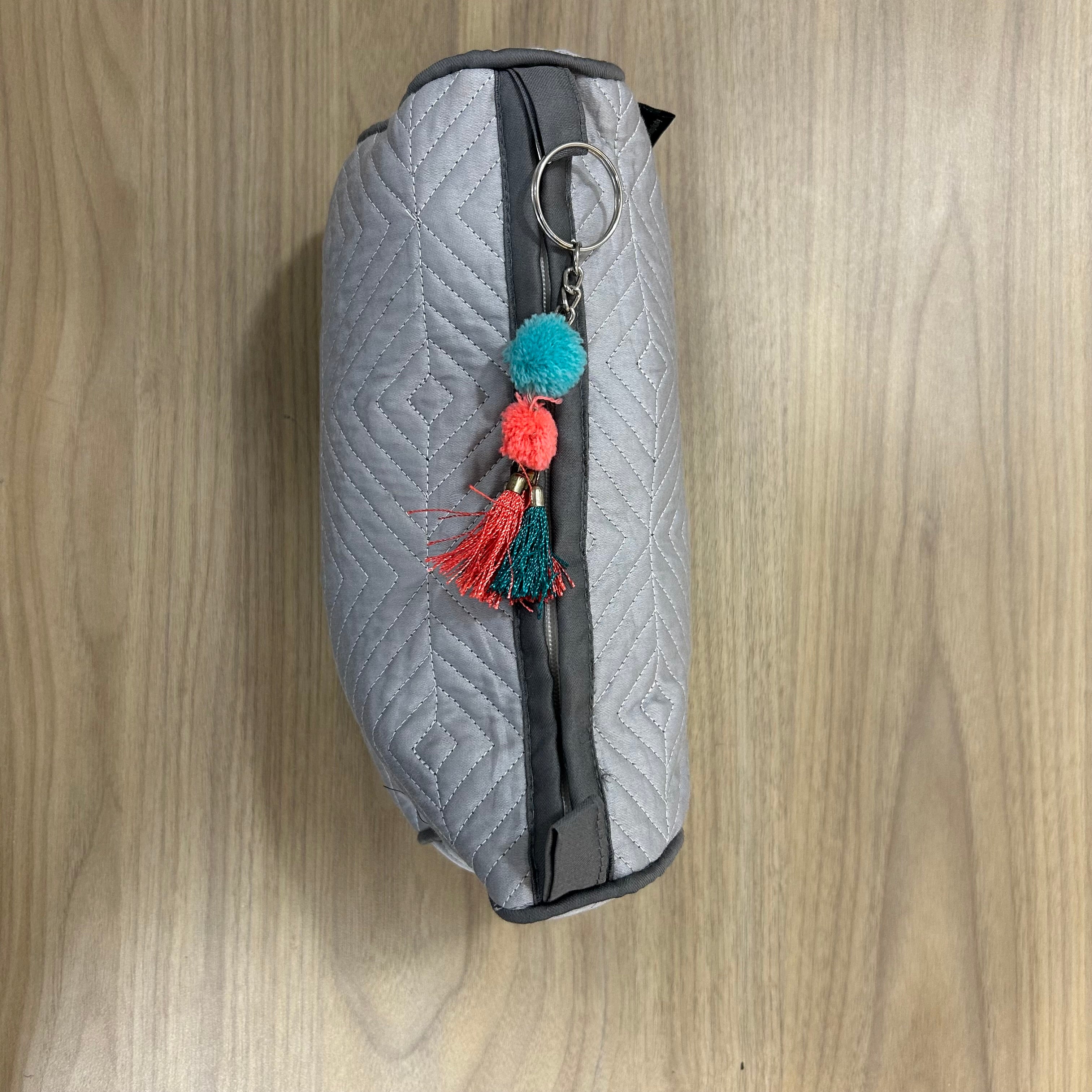 Grey Cotton Quilted Wedding Jewelry Pouch / Cosmetic / Make Up Case Multifunction Storage