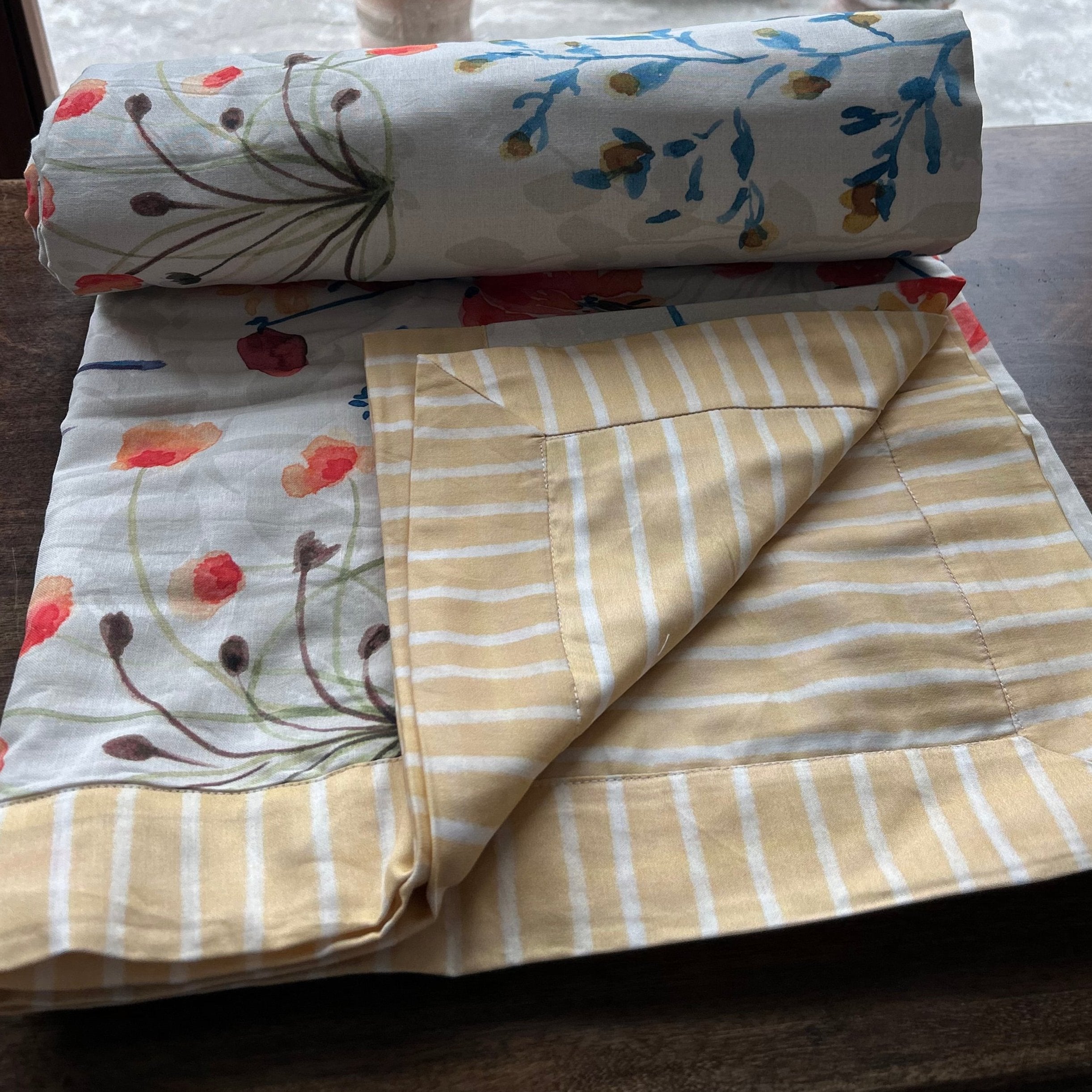Single Bed Multi Color Floral Printed Premium Pure Cotton Reversible Dohar