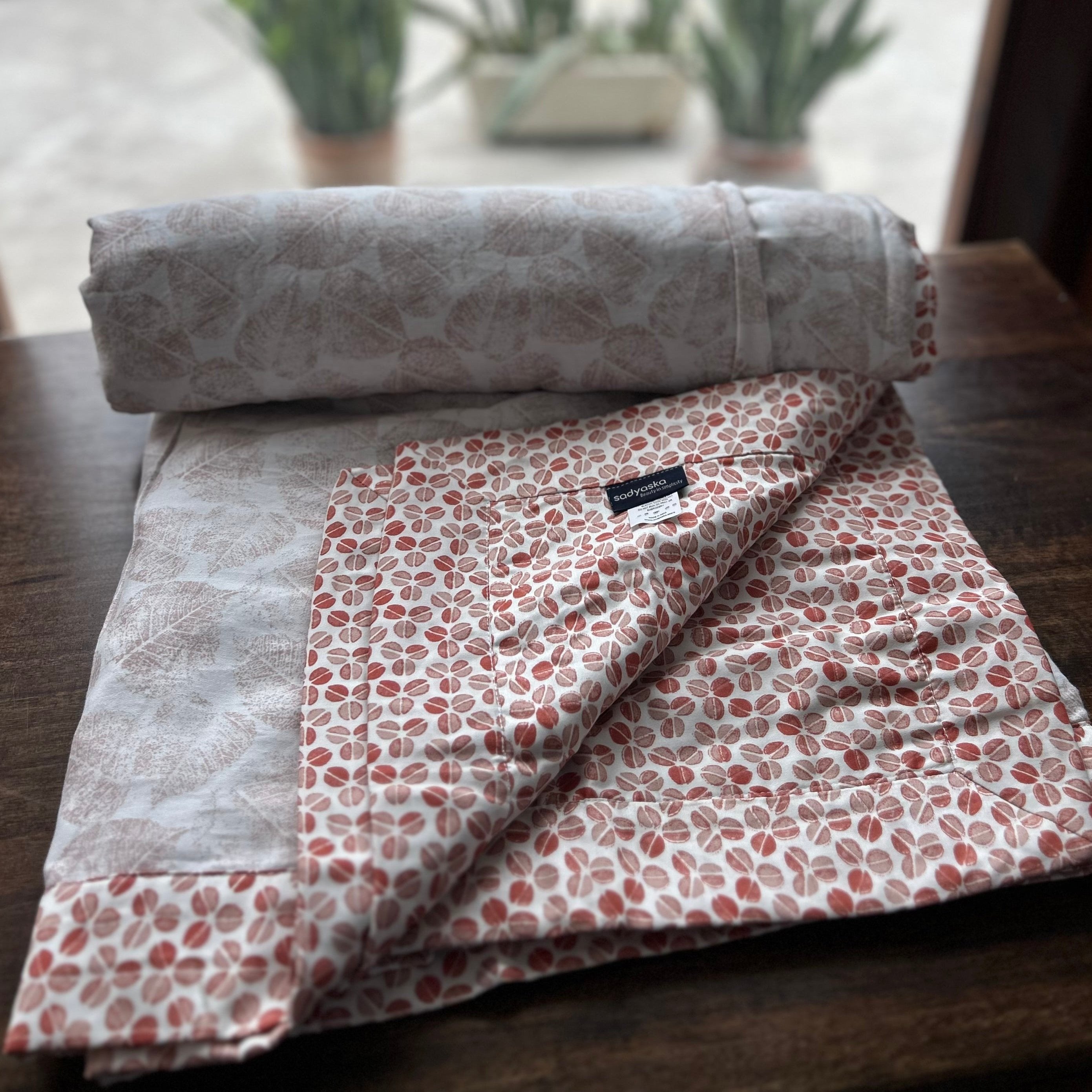 Double Bed Orange Printed Premium Pure Cotton Reversible Dohar