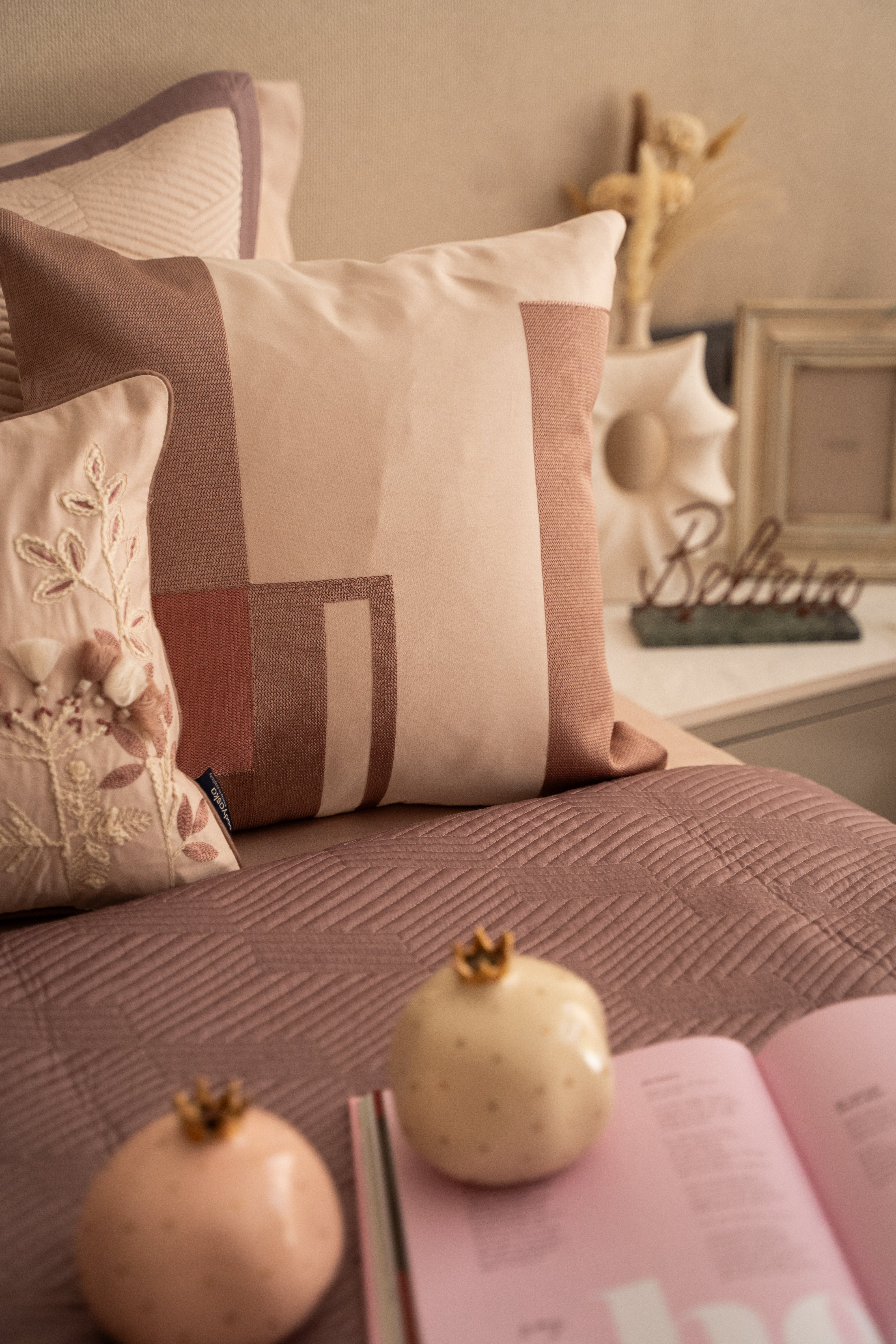 Geochic Cotton Embroidered Buff Cushion Cover 16" X 16"